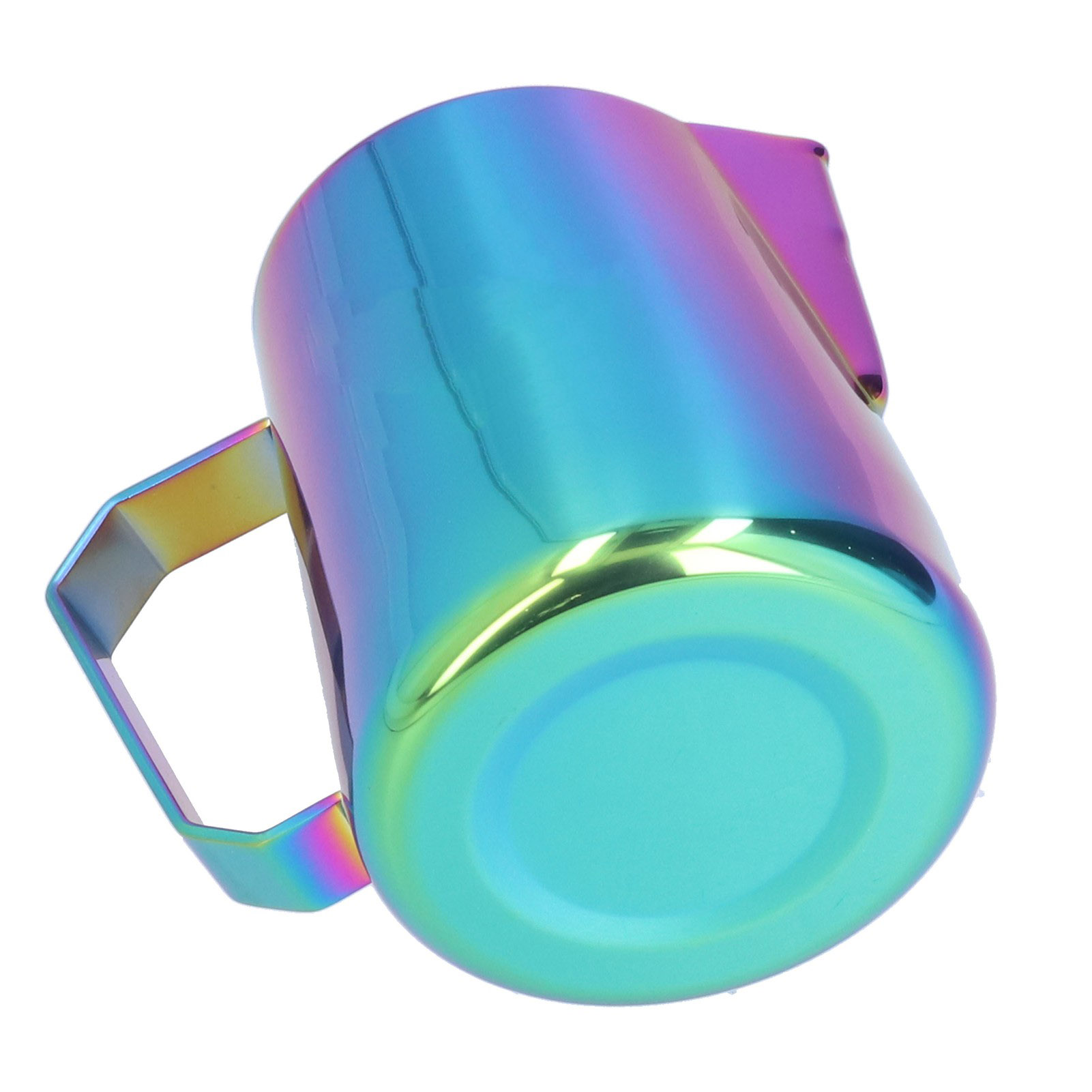 600-ml-kaffeebecher Mit Ausgießer, Milchkännchen Aus Edelstahl 304, Klappbarer Henkel, Regenbogen-design, Ideal Für Latte Art, Mit Logo