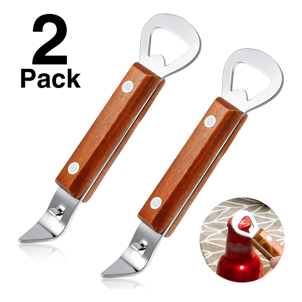 Dosenöffner Aus Edelstahl Mit Holzgriffen, Flaschenöffner Mit Perforationsmechanismus Für Bierflaschen