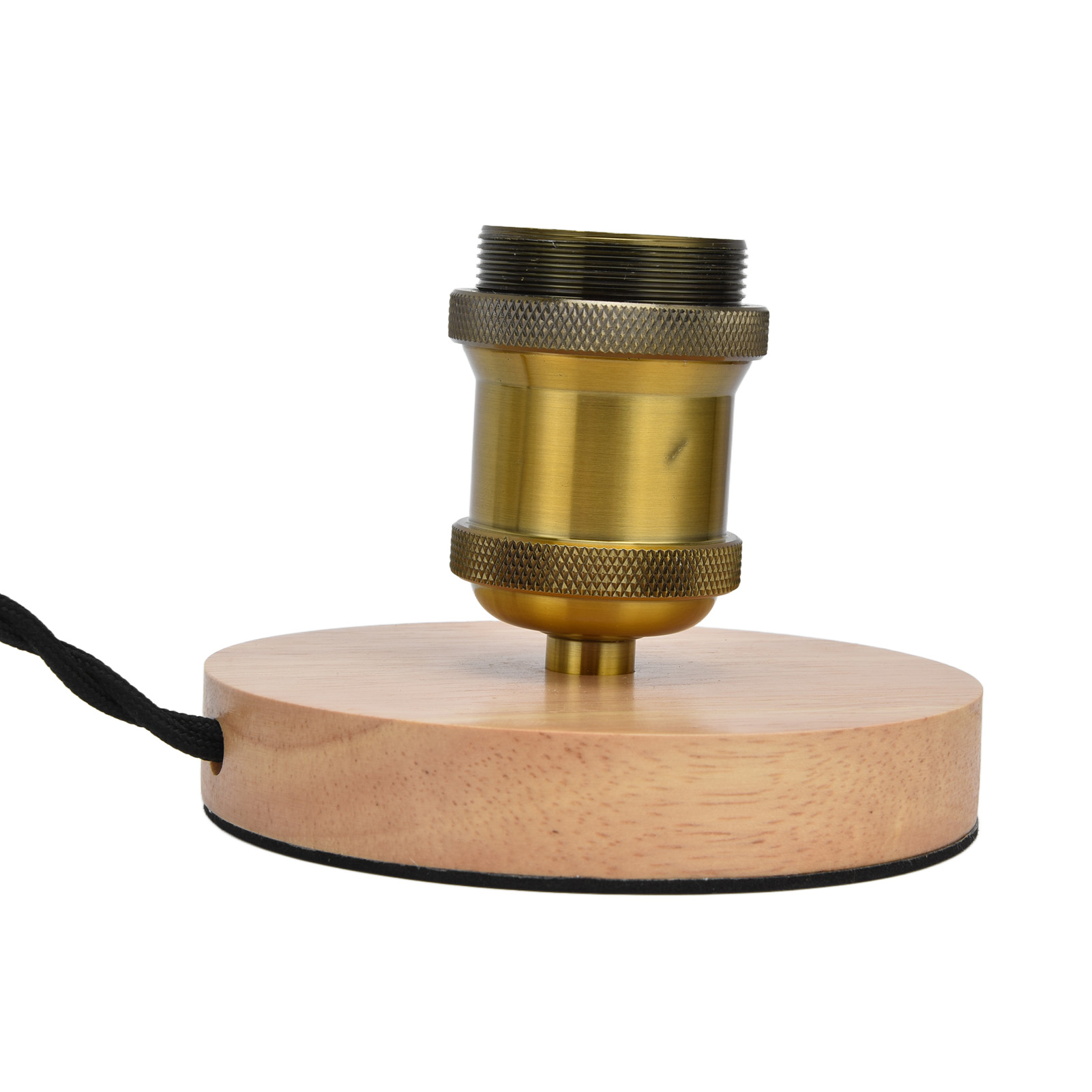 Vintage-lampenfuß Aus Holz, E27-fassung, Kupfergoldene Oberfläche, Holzplatte Mit Dimmschalter (leuchtmittel Nicht Enthalten, Europäischer Stecker 110-240 V)