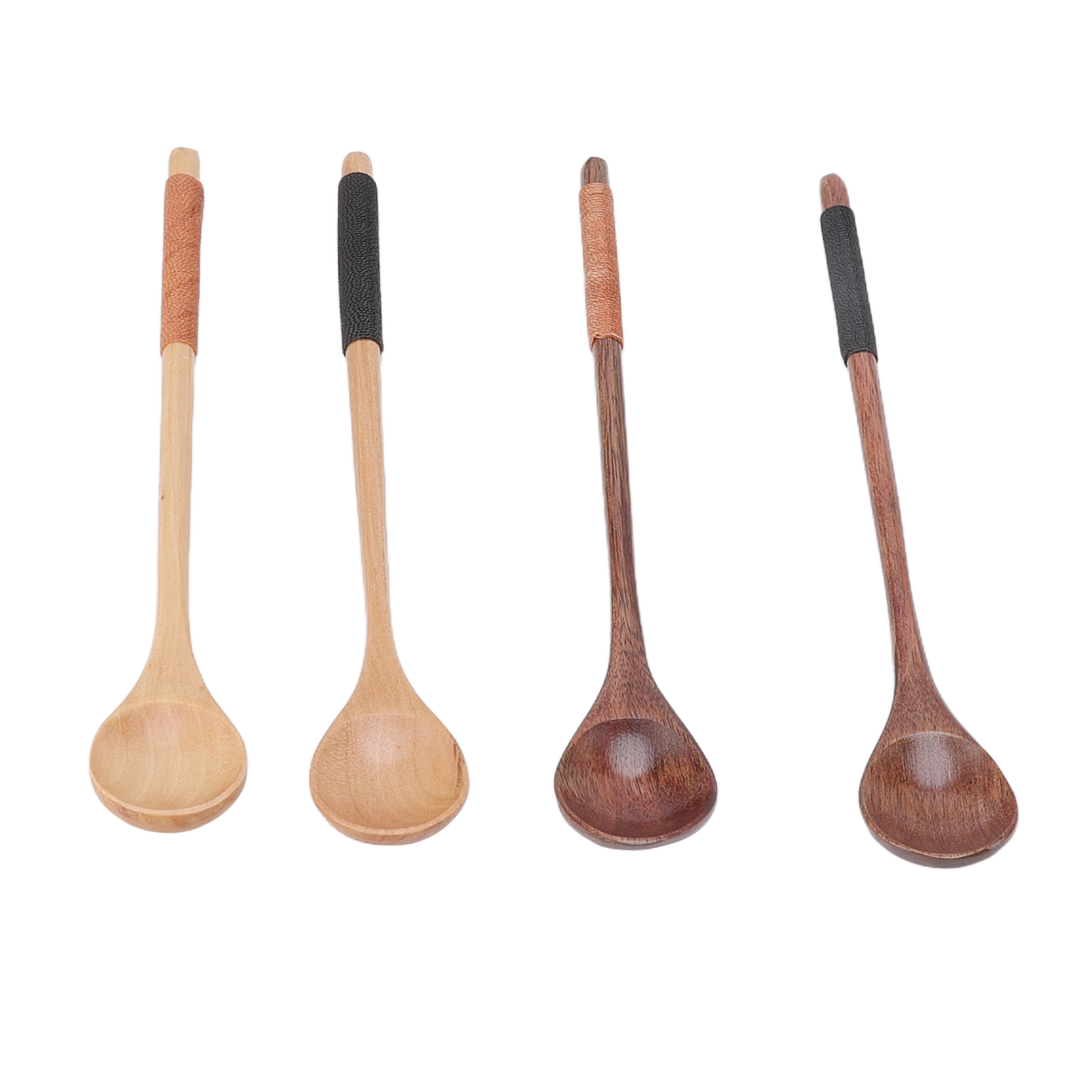 Set Aus 4 Holzlöffeln, Langer Runder Griff, Rührlöffel Und Honiglöffel