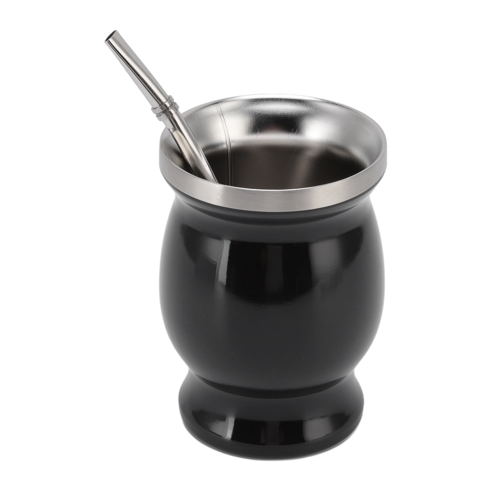 Schwarzer Spanischer Mate-becher, 230 Ml, Doppelwandig, Edelstahl 304, Südamerikanischer Stil, Für Tee, Kaffee Und Andere Getränke