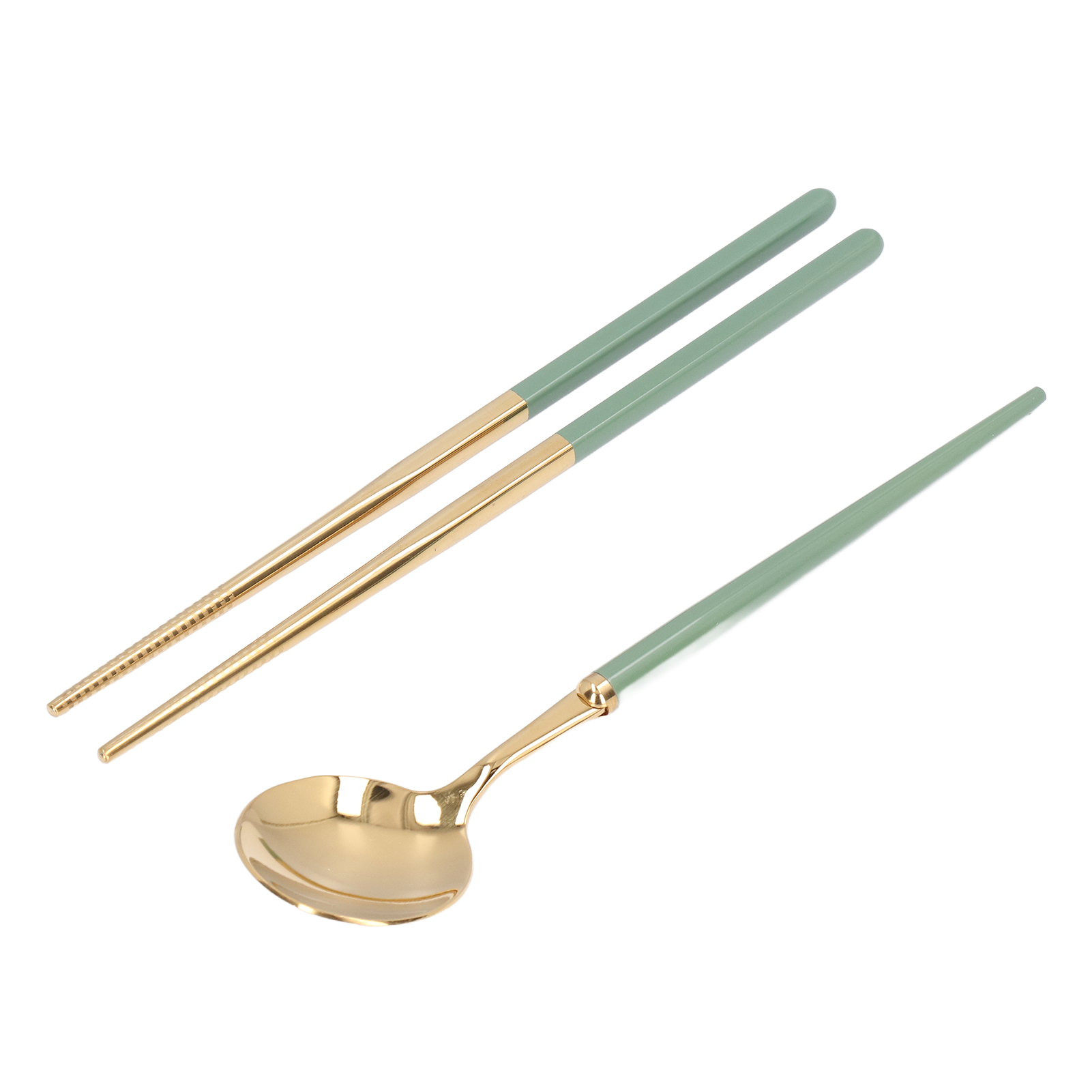 Reisebesteck Aus Edelstahl, Tragbares Essgeschirr-set Mit Etui, Essstäbchen Und Löffel, Individuelles Set In Grün Und Gold, Für Studenten Und Auf Reisen.