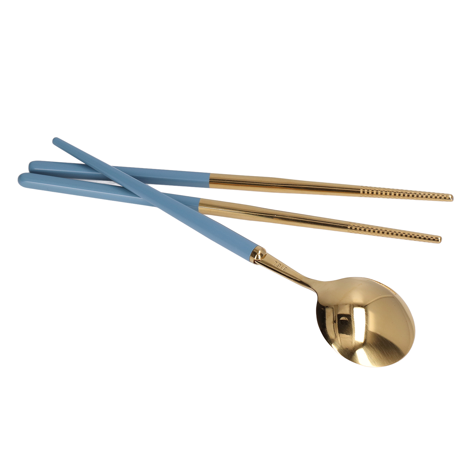 Tragbares Edelstahl-besteckset, Aufbewahrungsbox Für Essstäbchen, Reiselöffel, Individuelles Blau-goldenes Set
