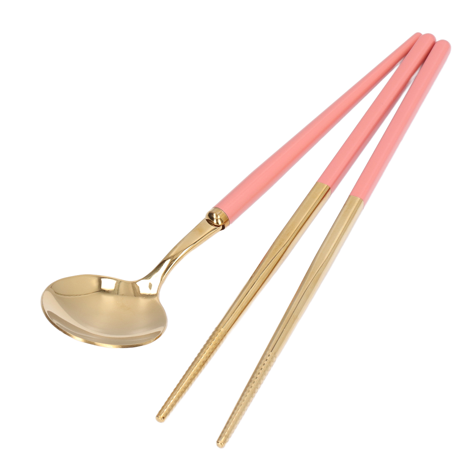 Tragbares Edelstahl-besteckset, Aufbewahrungsbox Für Essstäbchen, Einzelner Reiselöffel, Rosa Und Gold