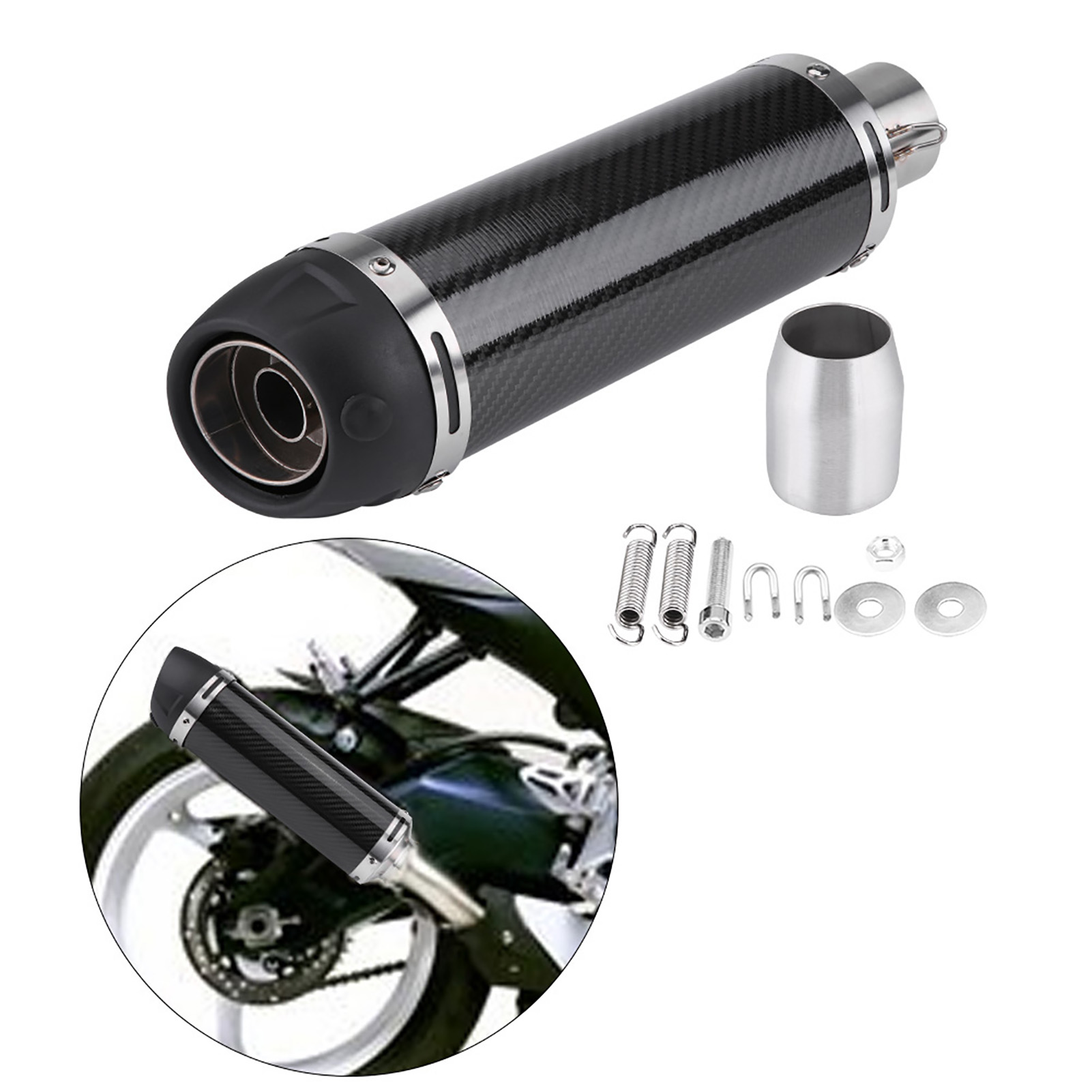 Universeller 51-mm-auspuffschalldämpfer Aus Glänzendem Echtcarbon Für Getunte Motorräder, Mit Db-killer-geräuschreduzierung