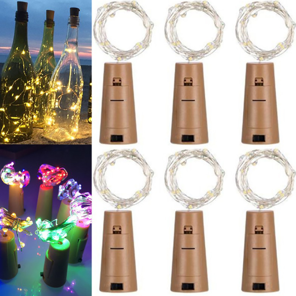 6-teiliger Led-leuchtflaschenverschluss, 20 Led-lichterkette, 2 Meter, Wasserdicht, Für Den Außenbereich, Farbenfrohe Weinflaschendekoration Für Hochzeiten, Weihnachten, Garten.