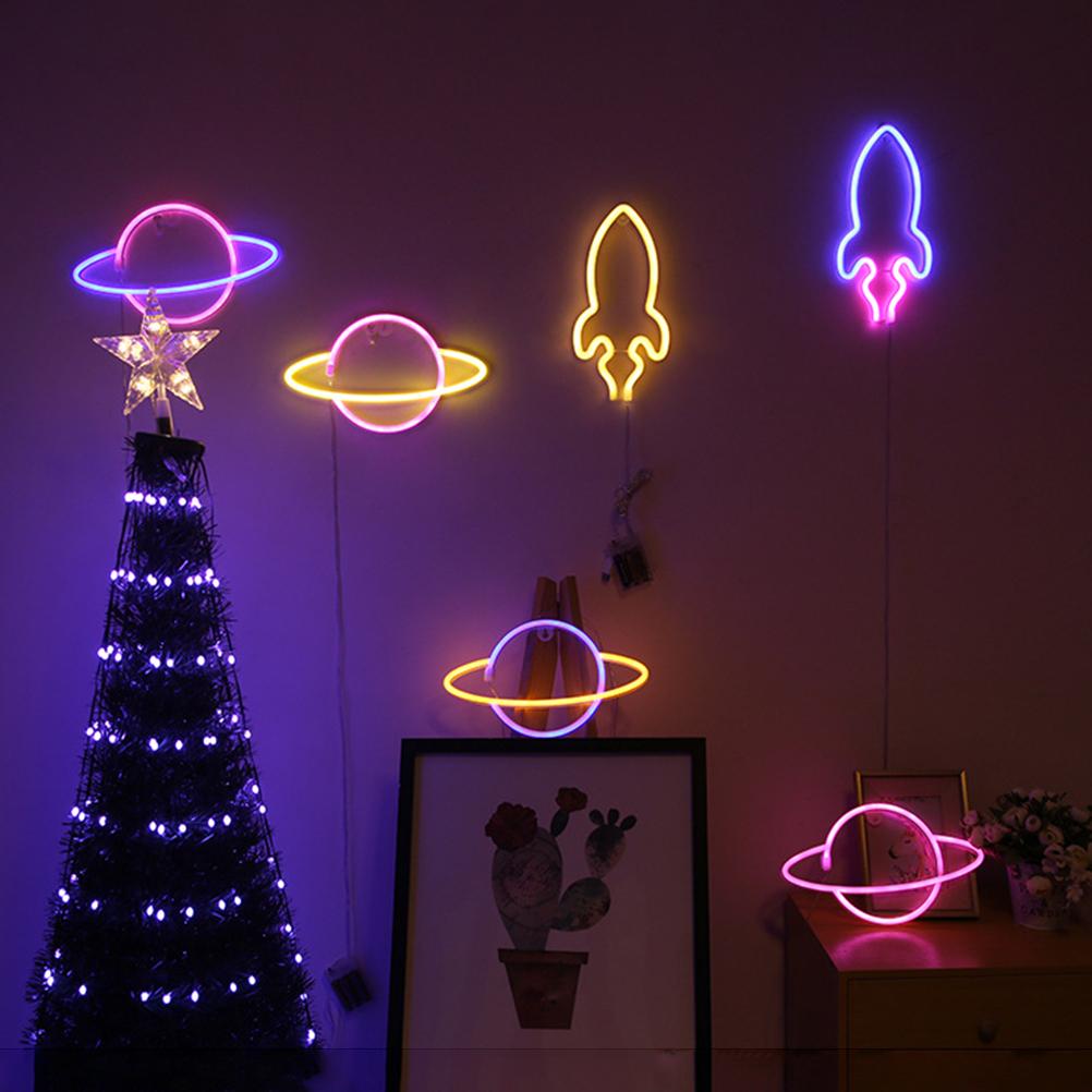 Neon-led-planetenlampe, Kosmische Dekoration Fürs Schlafzimmer, Designer-nachtlicht, Modell Nr. 6 (gelber Innenraum, Blauer Ring)