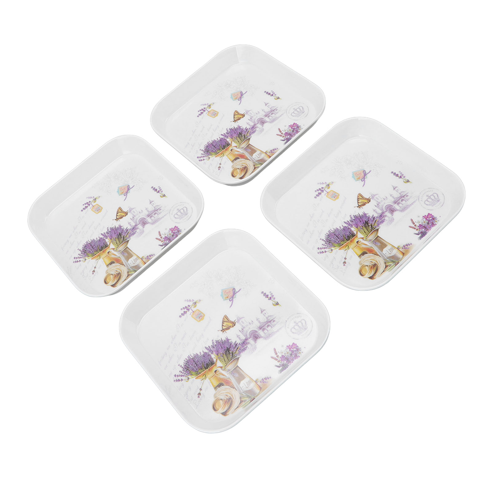 Set Mit 4 Snacktellern, Abtropftellern, Kleinen Quadratischen Schalen Für Obst, Abfall, Vorspeisen, Lavendel