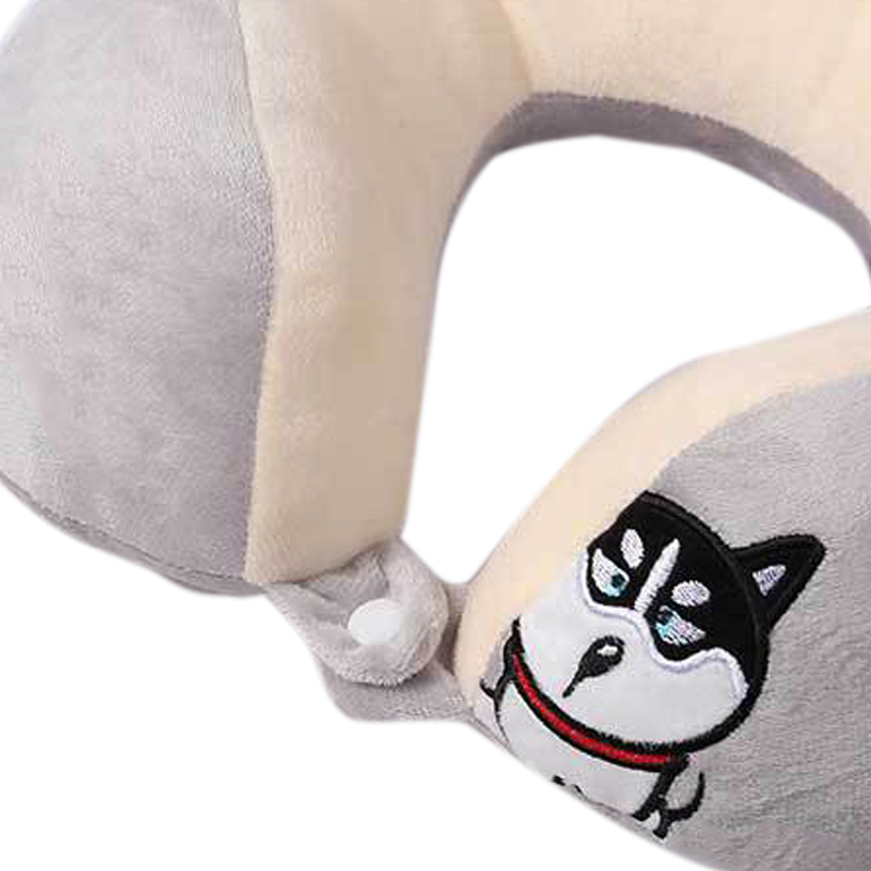U-förmiges Nackenkissen Für Reisen, Büro Und Nickerchen, Mit Doppelter Husky-stickerei, Tragbares Nackenkissen Für Auto Und Büro