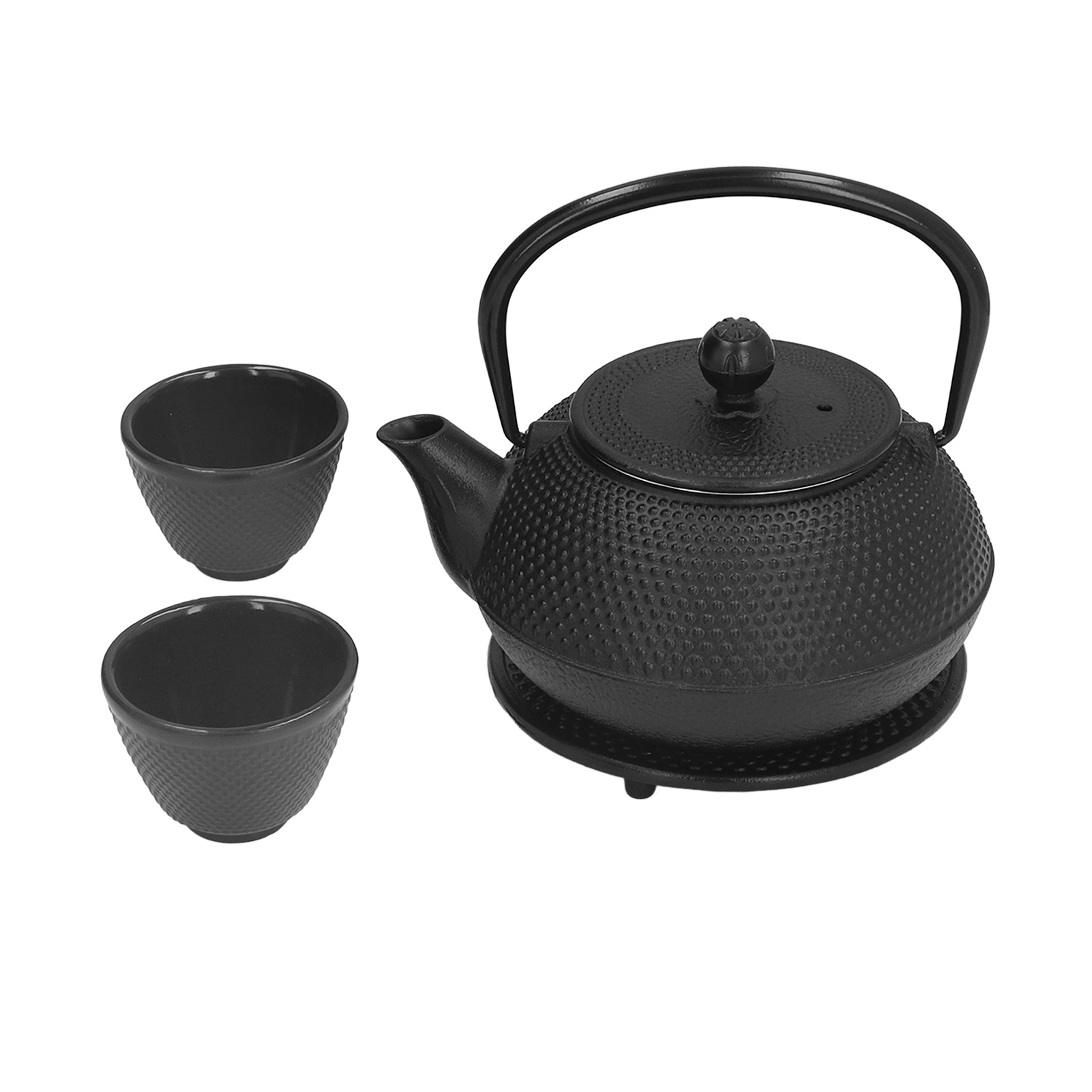 Rohguss-teekanne 800 Ml Mit 8 Tassen, 2 Gläsern Und Untersetzern, Unbeschichtet, Graviert, Für Die Zubereitung Von Tee Zu Hause, Schwere Geschenkbox.