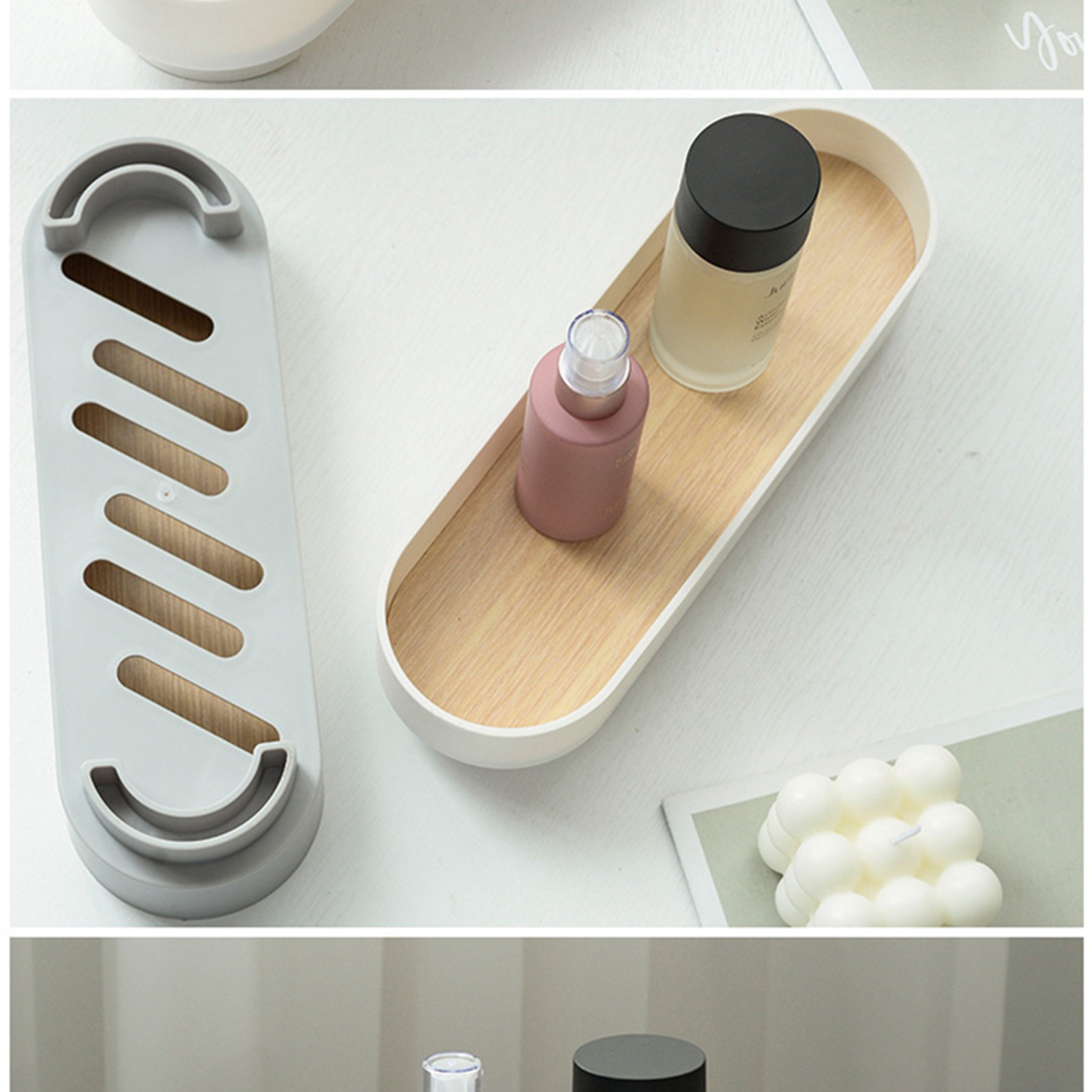 Schlichtes, Elegantes Und Vielseitiges Ovales Graues Tablett Zur Aufbewahrung Von Wohnaccessoires, Make-up Oder Parfums.