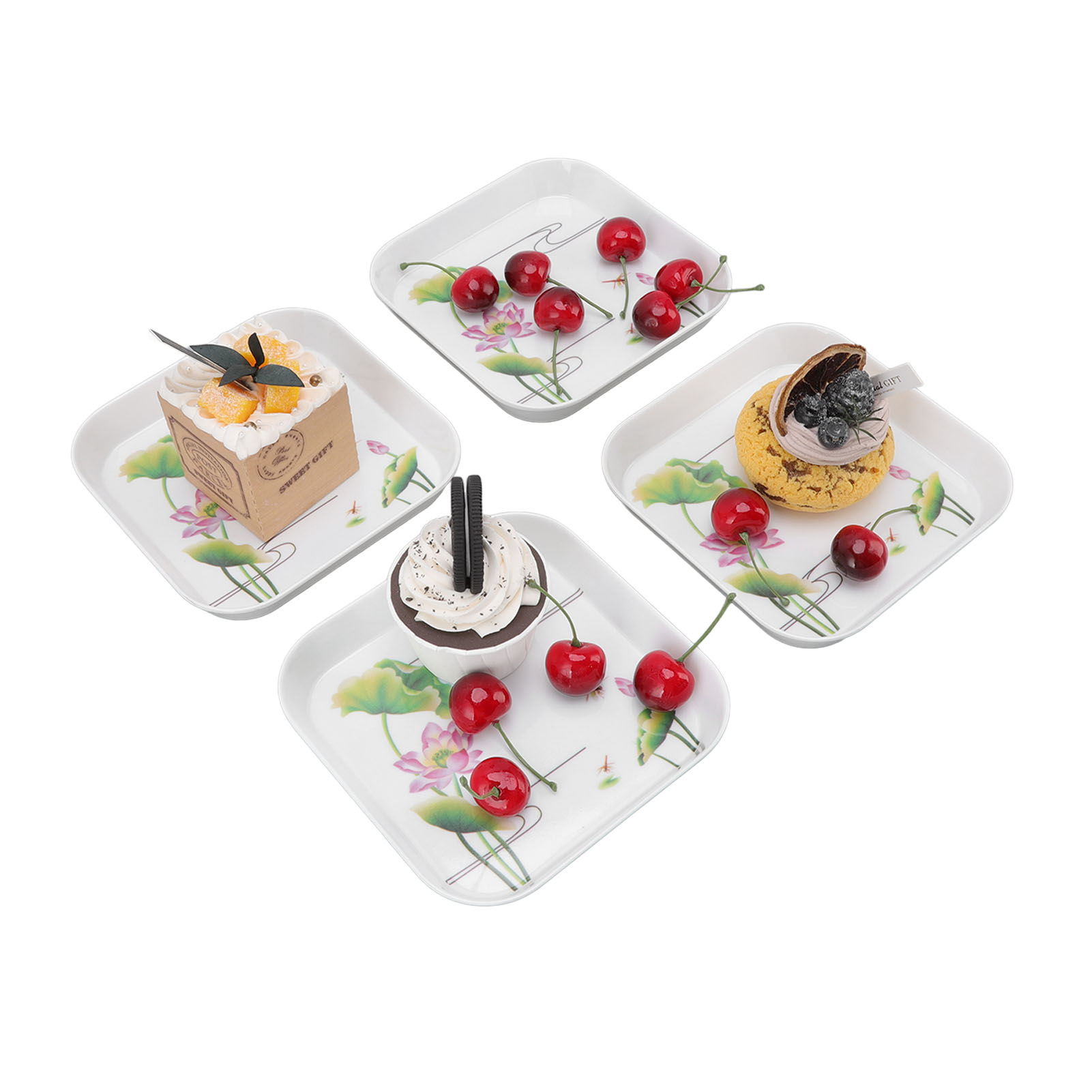 Snackteller, Knochenschalen, Kleine Quadratische Teller Für Obst, Abfall Und Vorspeisen, Lotusmuster, 4er-set.