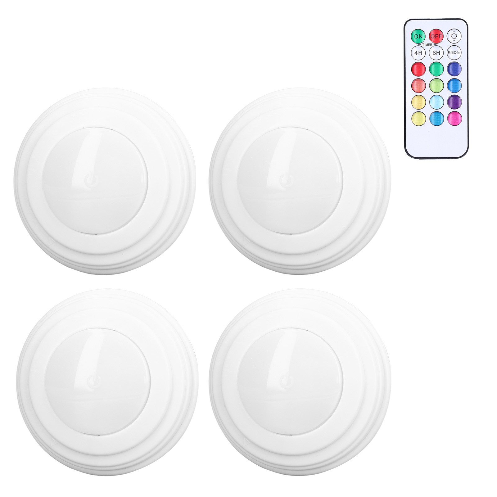 Rundes Rgbw-led-set Mit Fernbedienung, 7-farbiges Nachtlicht Für Kleiderschrank Und Schrankbeleuchtung (batterien Nicht Enthalten, Fernbedienung Mit Eingebauten Batterien, 1 Fernbedienung + 4 Leuchten
