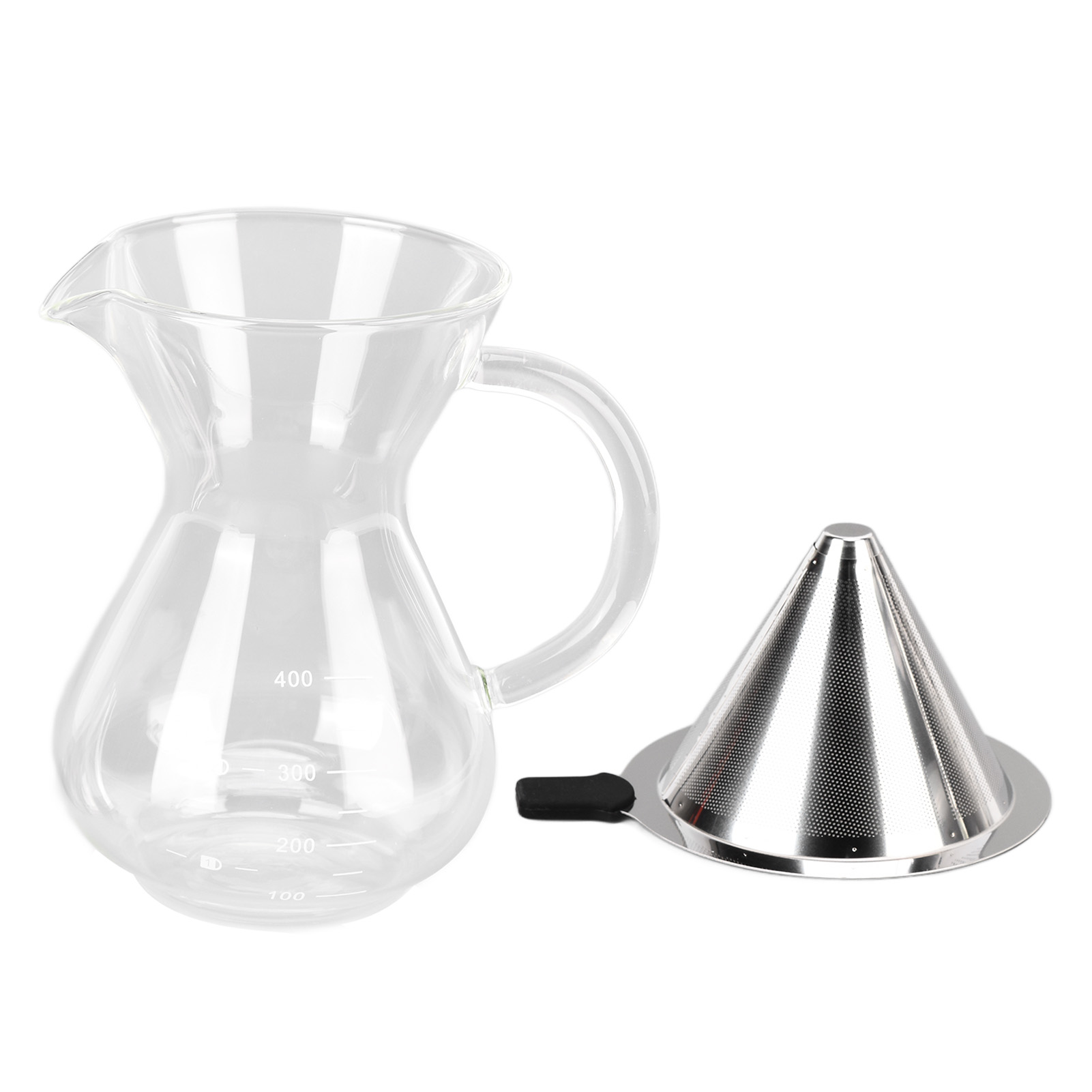 400-ml-glaskaffeekanne Mit Griff, Hitzebeständiger Wasserkocher, Edelstahltrichter Und Kaffeefilter Mit Rundem Boden