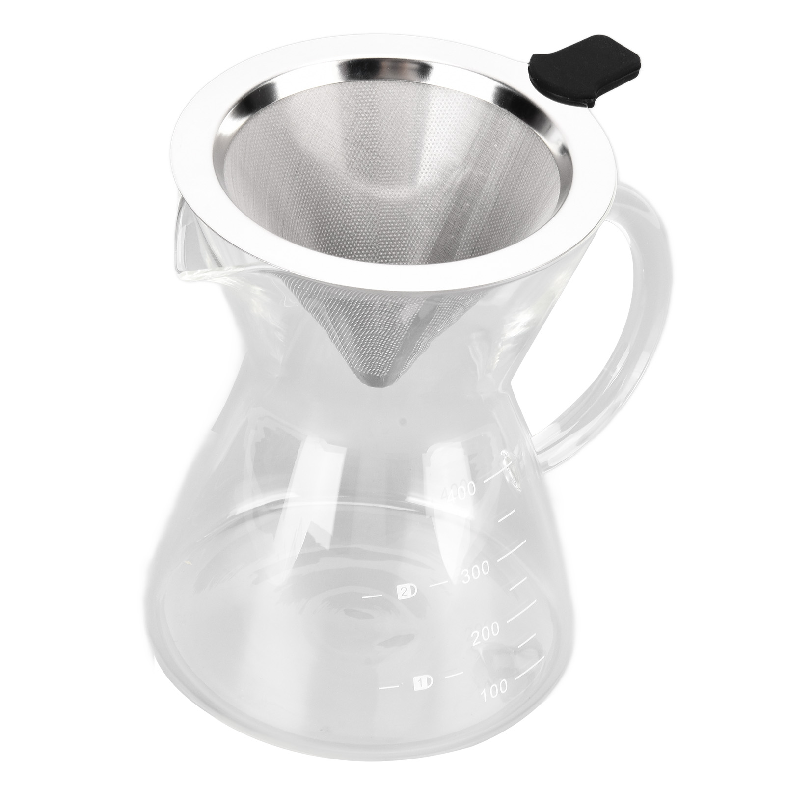 400 Ml Glaskaffeekanne Mit Ausgießer, Hitzebeständig, Trichter Und Edelstahlfilter.