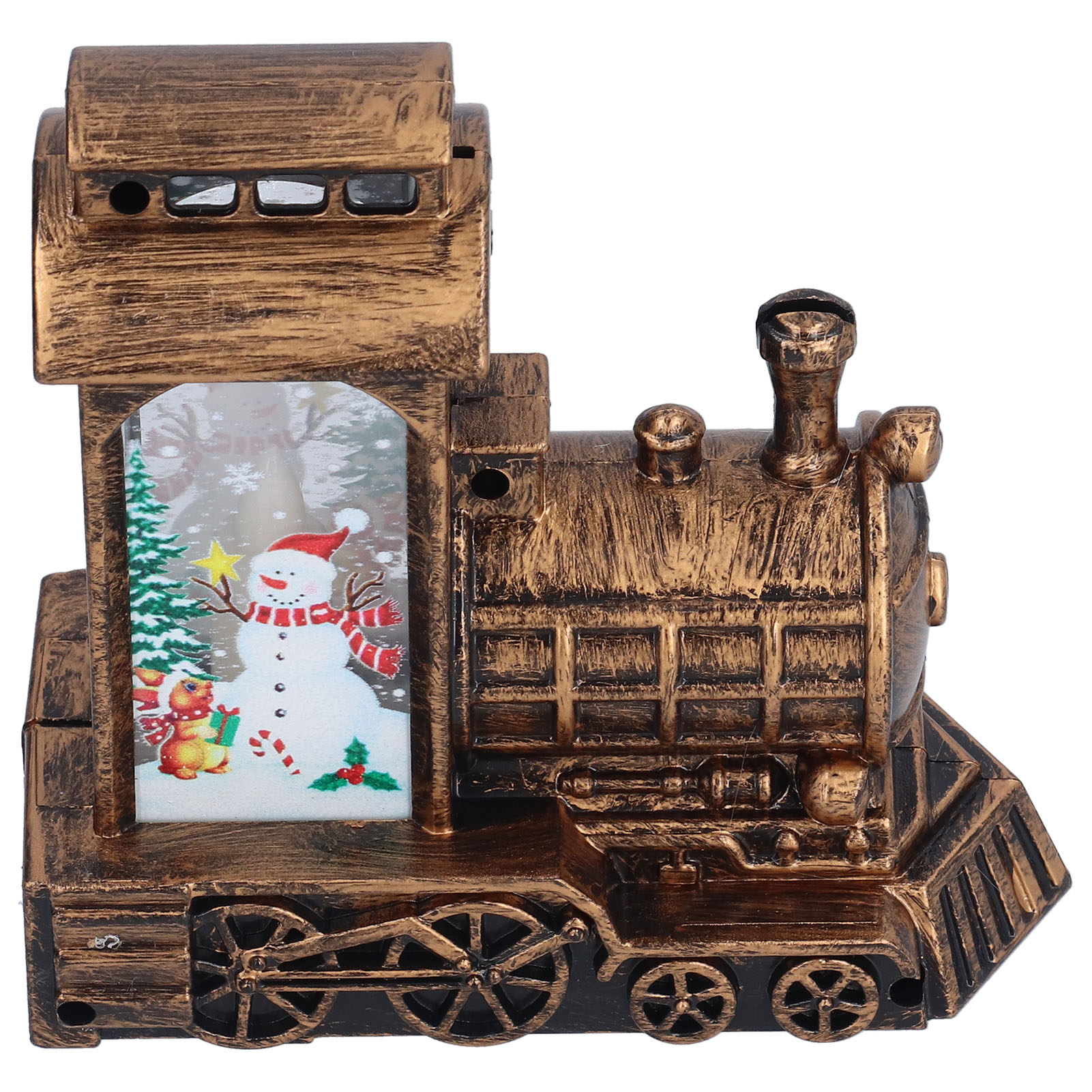 Dekorative Weihnachtsbeleuchtung, Beleuchtete Led-miniatureisenbahn Mit Lokomotive, Kreative Weihnachtsbaumlampe Und Geburtstagsgeschenk, Eingebauter Akku, Bronzener Schneemann