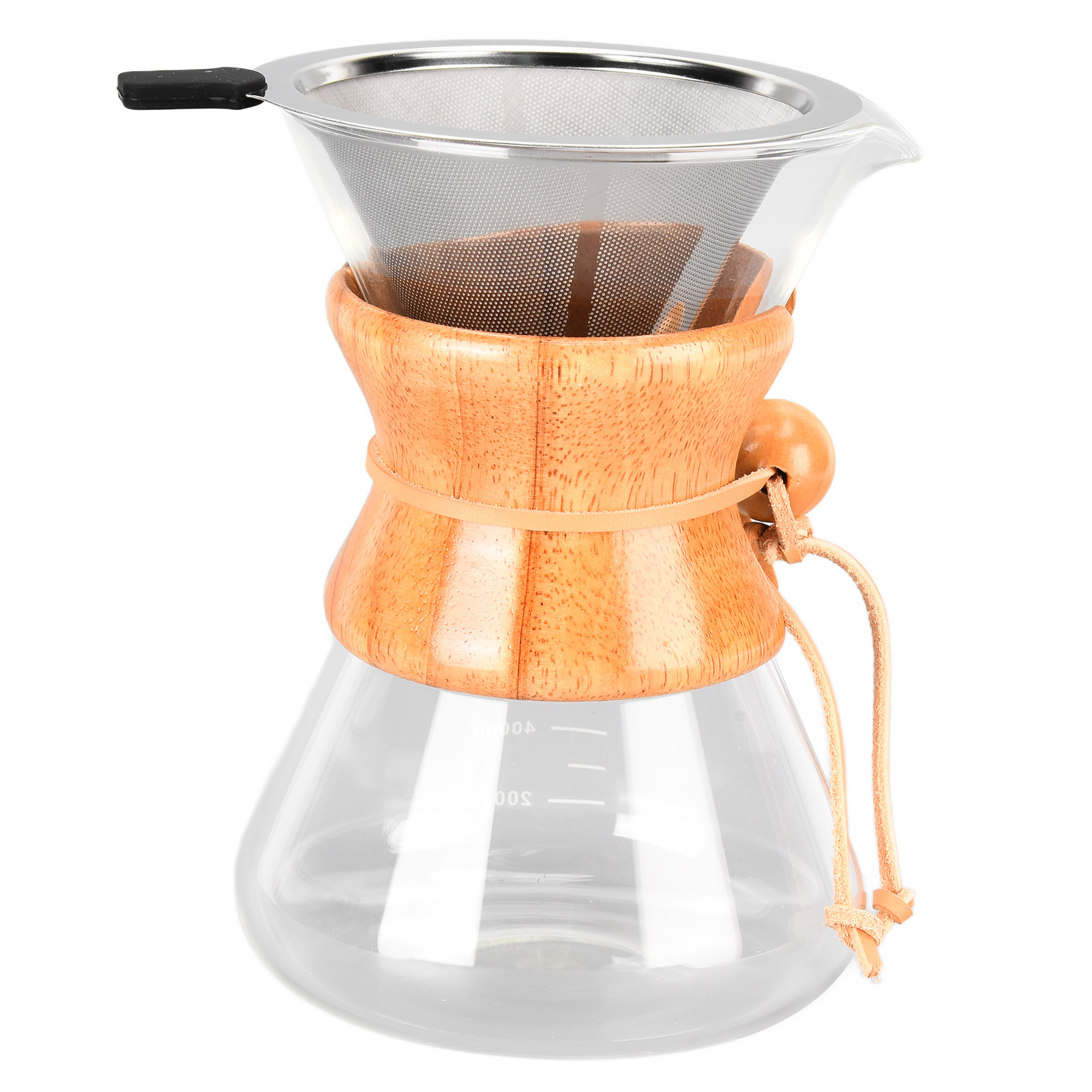 Kaffeekanne Aus Bambus, Klassische Hitzebeständige Kaffeemaschine, Glaskaffeefilter, 600 Ml, Neues Modell.