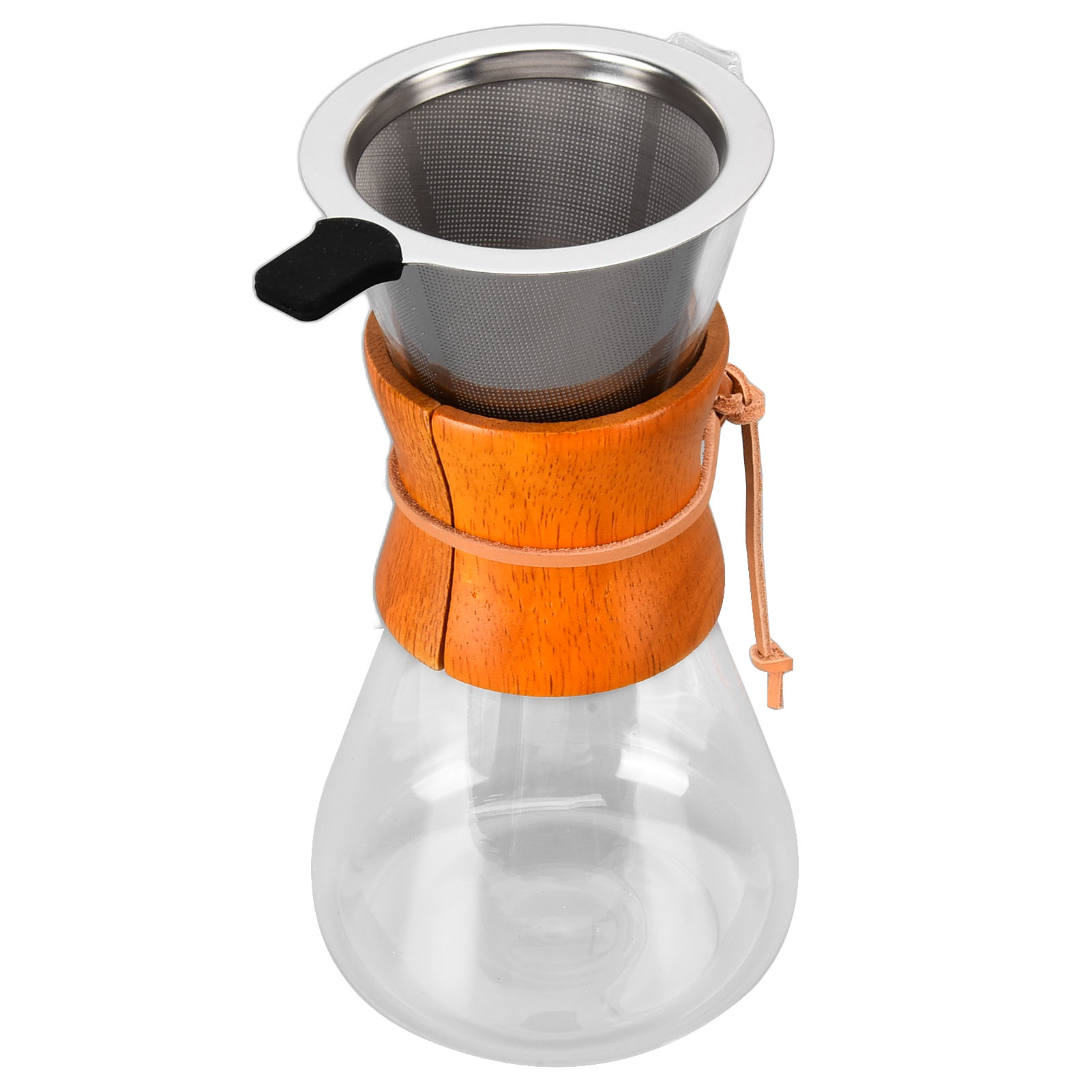 Kaffeebereiter Aus Bambus, 550 Ml, Mit Glaskanne, Klassischer Hitzebeständiger Kaffeebereiter, Integrierter Kaffeefilter Zum Brühen.