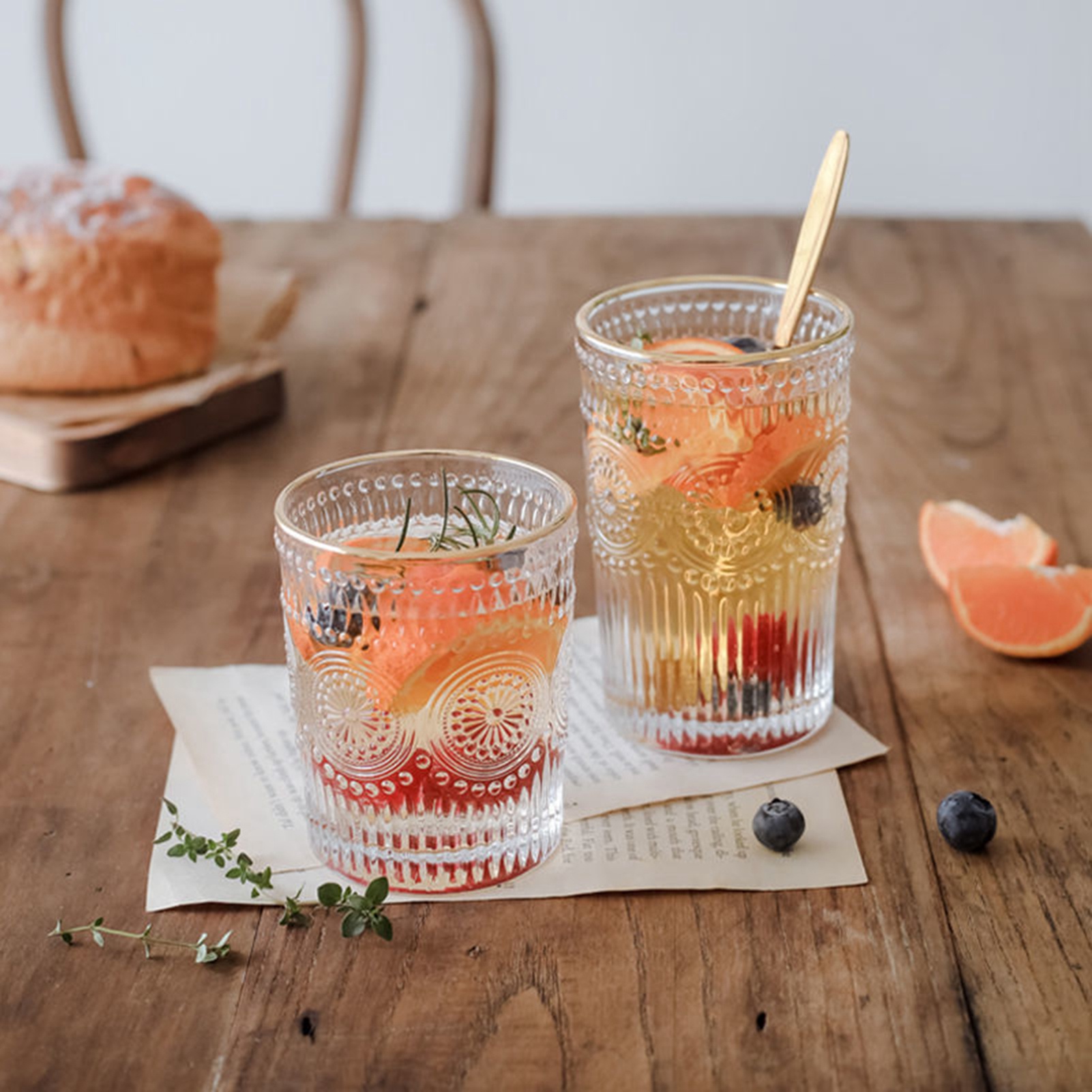 Retro-glas-set Mit Prägung, 350 Ml, Eleganter Goldrand, Mit Schaumstoffbox, Hohe Qualität.