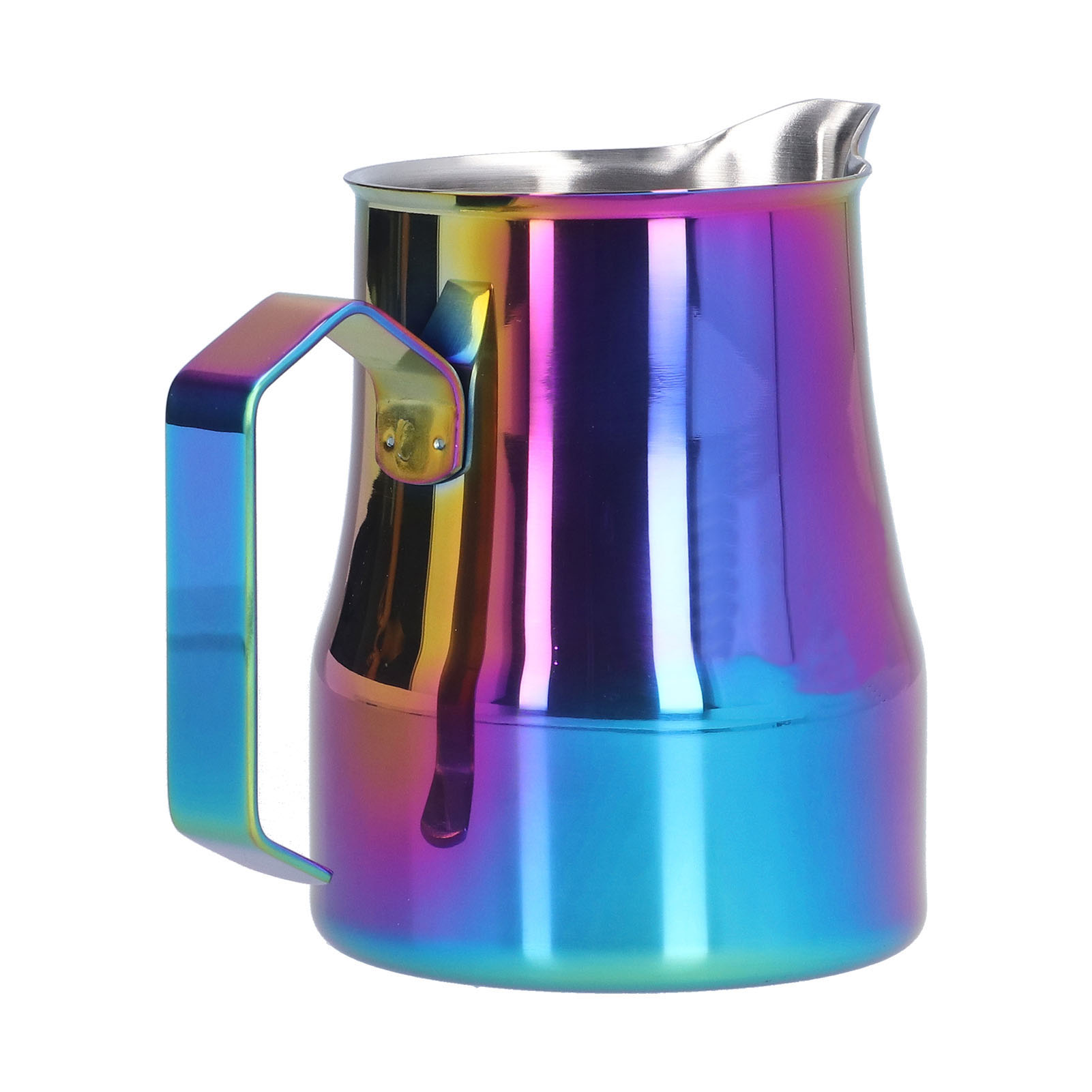 500 Ml Milchkännchen Aus Edelstahl, Italienisches Barista-kännchen Mit Breitem Boden, Ideal Für Latte Art, Regenbogen-finish Mit Logo, Kaffeezubehör Für Cappuccino.