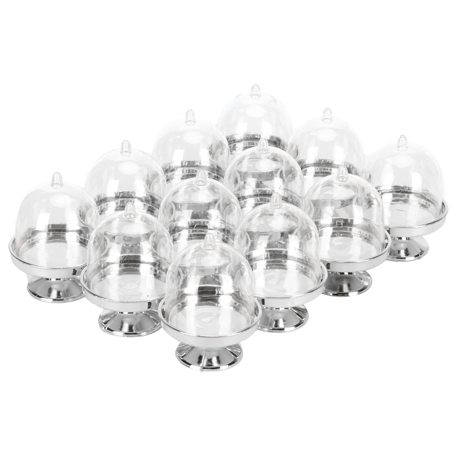 Set Mit 12 Mini-cupcake-ständern, Bonbonboxen Mit Deckel, Silberner Partyständer