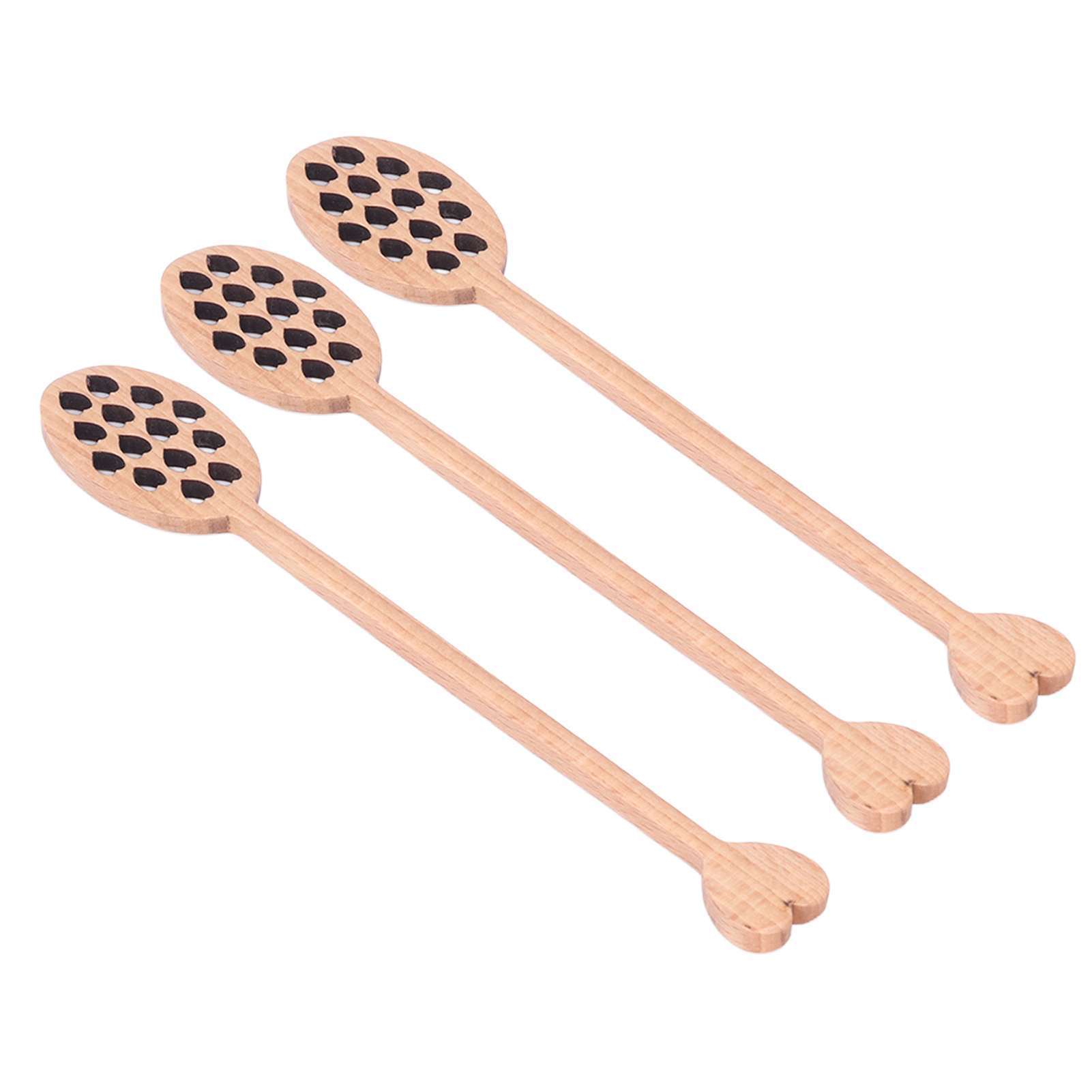 Set Aus 3 Herzförmigen, Geschnitzten Honiglöffeln Aus Naturholz