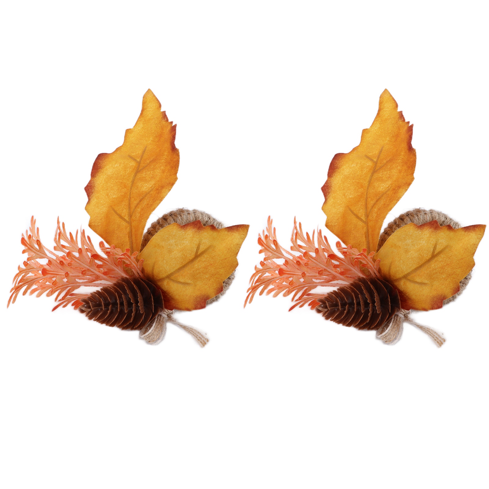 2-teiliges Halloween-servietten-set, Herbstliches Kürbismotiv, Serviettenringe Mit Künstlichen Blumen, Ahornblättern Und Tannenzapfen (modell: Cjk-6627)