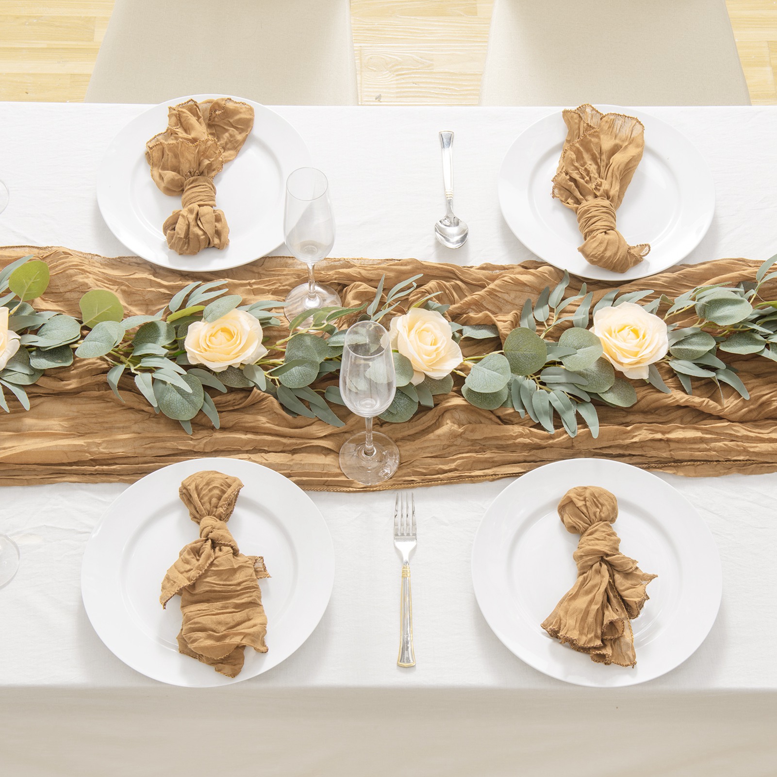 Plissierte, Käseförmige Tischdecke, 90 X 400 Cm, Champagnerfarben, Für Eine Elegante Tischdekoration