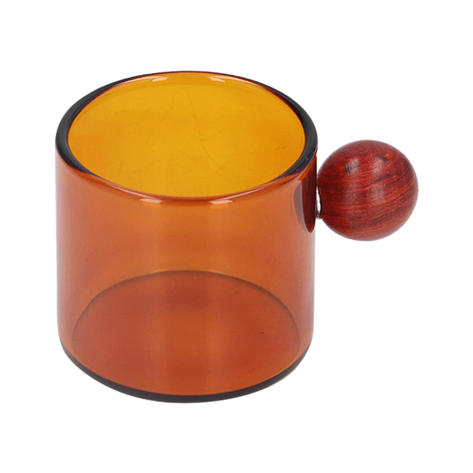Kaffeetasse Aus Bernsteinfarbenem Glas, Einzelne Tasse Mit Holzgriff, Farbige Glasschale, Kaffeegläser-set Mit Holzkugel