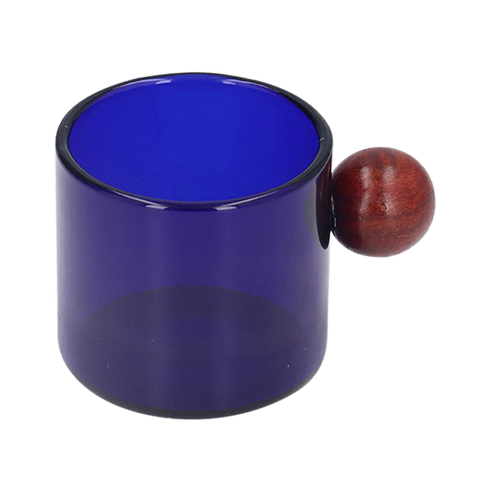 Blaues Kaffeeglas, Farbige Glastasse Mit Holzgriff Und Holzkugel, Set Aus Einzelnen Kaffeegläsern