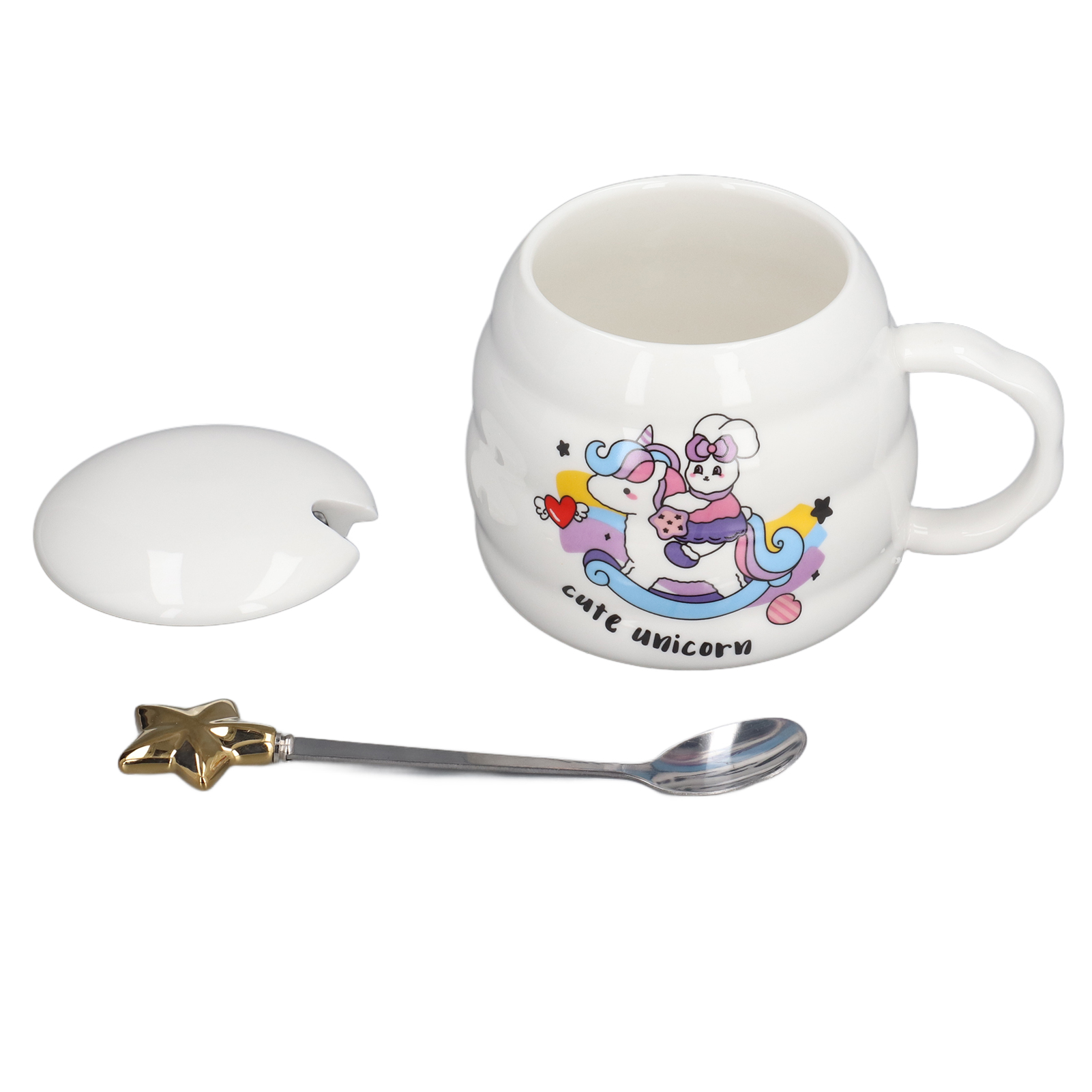 Keramik-kaffeebecher, Hübscher Bürobecher Mit Deckel Und Holzlöffel, Elegantes Geschenk