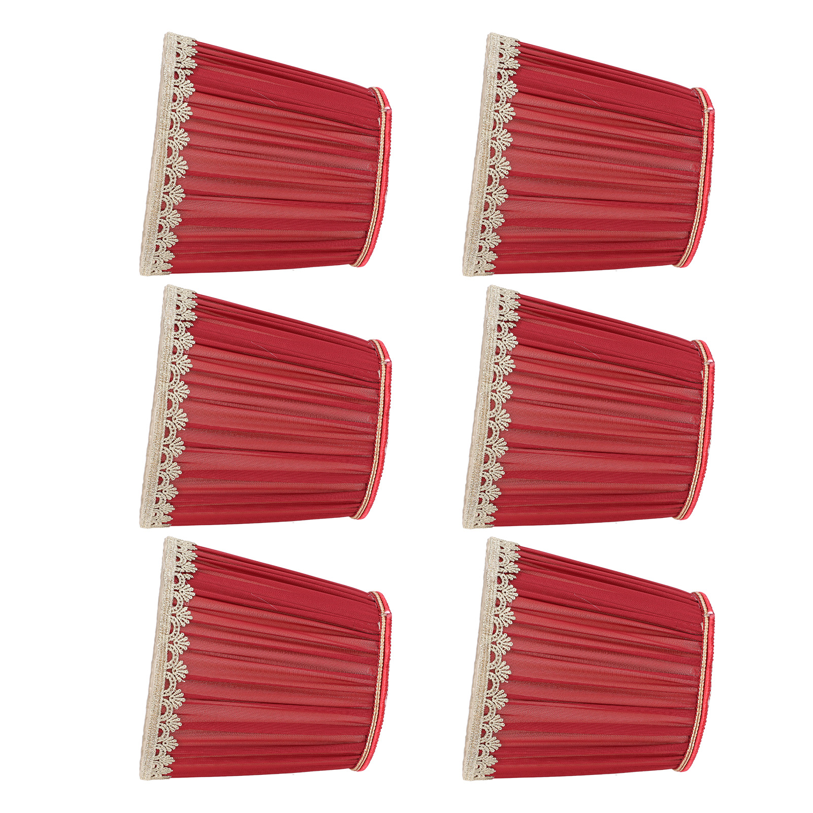 6-teiliges Lampenschirmset Aus Stoff, Europäischer Stil, Weinrot Mit Goldrand, Handplissiert, Für E14-glühbirne, Stehlampe, Tischlampe, Pendelleuchte, Wandlampe (6er-set Px01)
