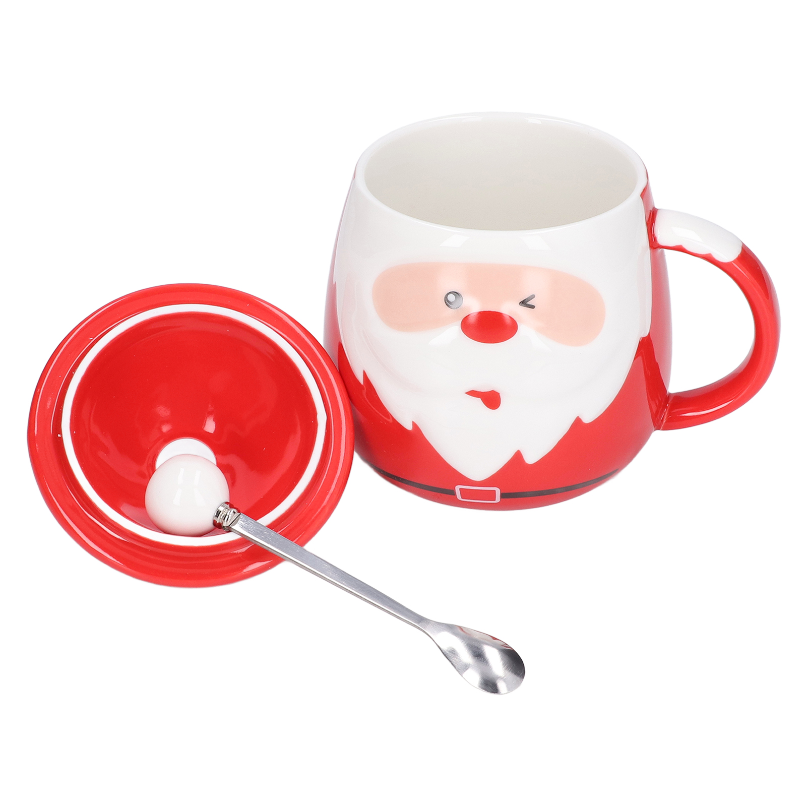 Kreativer Weihnachtsmann-keramikbecher, Großes Fassungsvermögen, Milch- Und Kaffeebecher Mit Deckel Und Löffel, Stil C, Trendig.