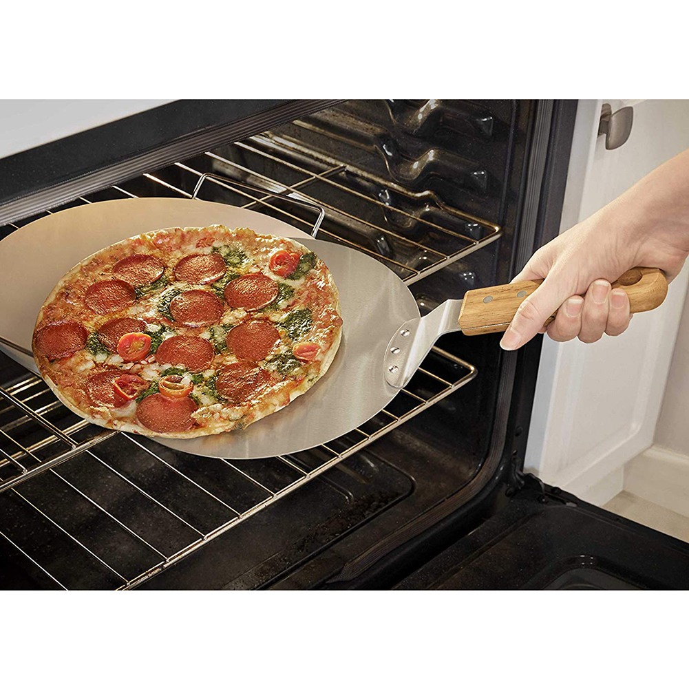 10-zoll-pizzamesser Aus Edelstahl Mit Holzgriff, Kuchenschieber, Kochwerkzeug Zum Schneiden Von Käsepizza, Küchenzubehör.