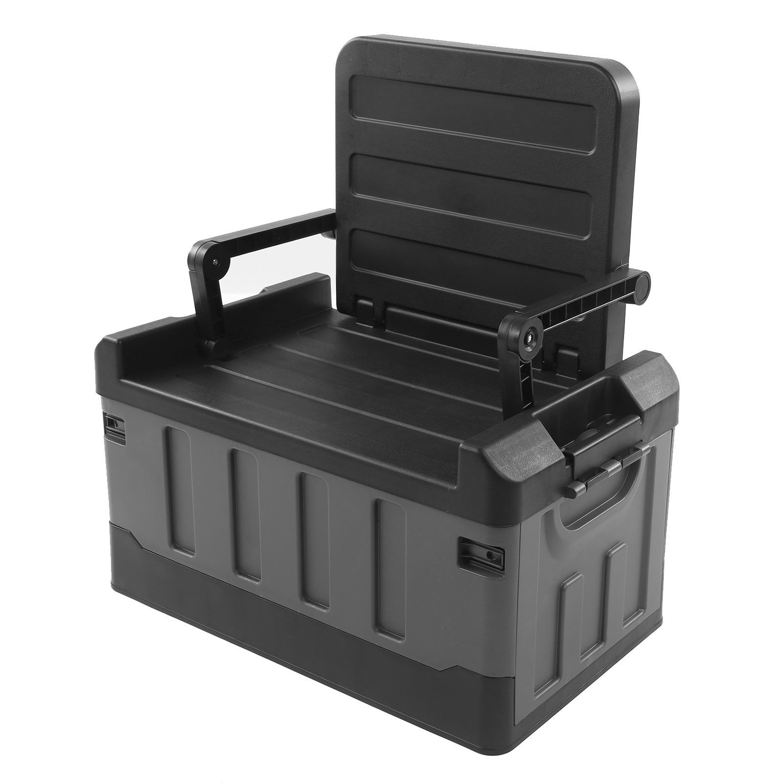 2-in-1 Faltbarer Autokofferraum, Kofferraumsitz Mit Stauraum, Faltbar Und Verstellbar, Matt Schwarz, Ideal Für Reisen, Angeln, Camping Und Zuhause.