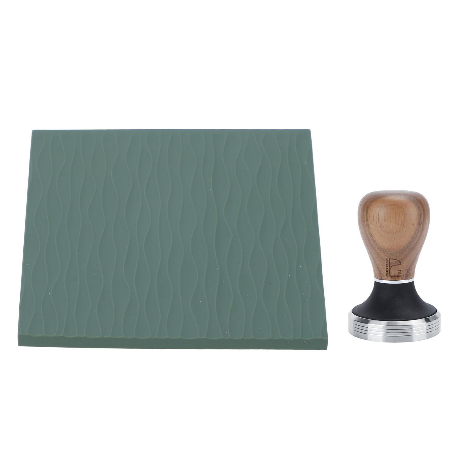 Set Bestehend Aus 58-mm-kaffeetampern Mit Walnussholzgriff, Strukturierter Grüner Tampermatte Und Filterhalter