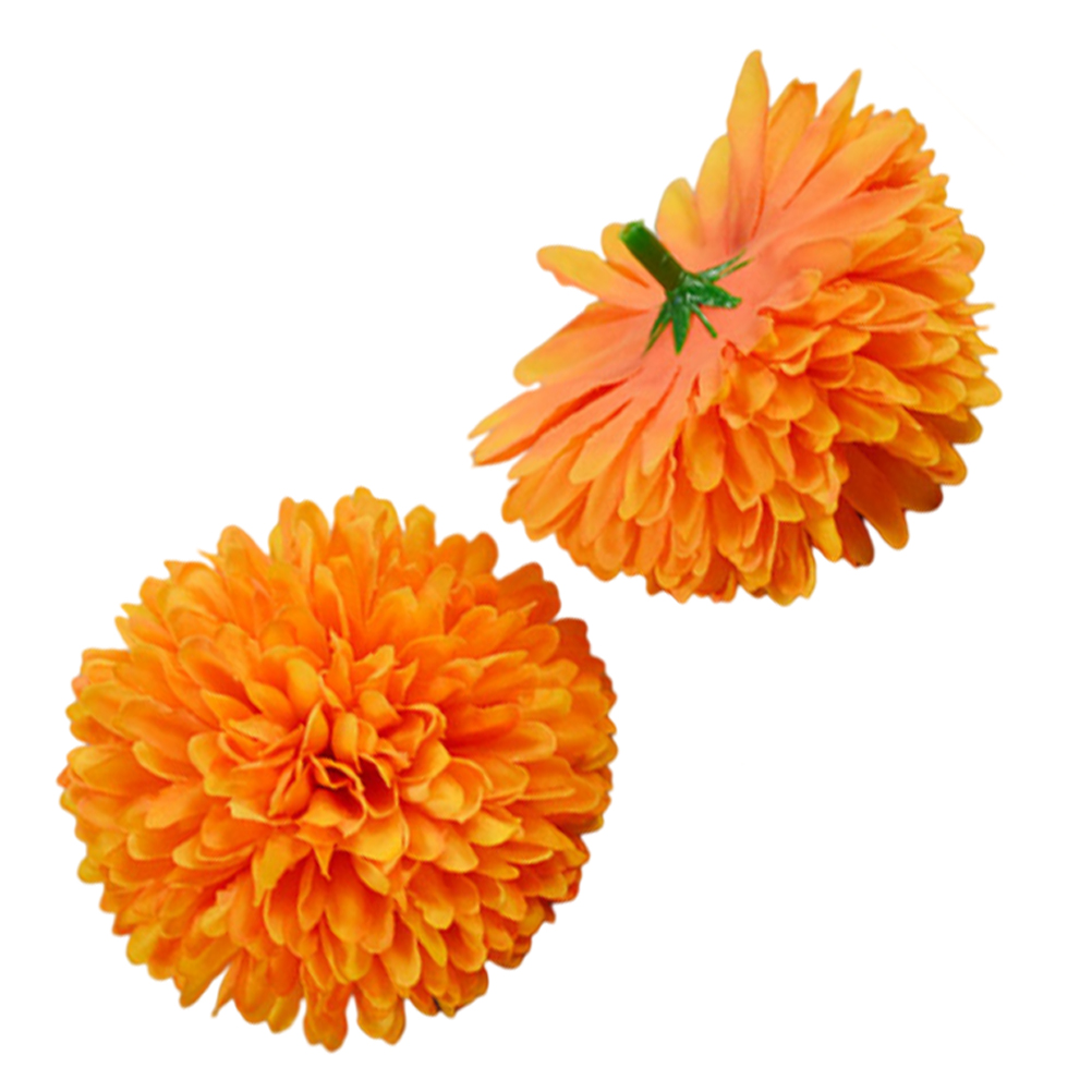 Künstlicher Orangefarbener Ringelblumenkranz, 50 Blüten + 50 Stiele, Für Diwali-dekoration, Hochzeit, Party (orangefarbenes Set)