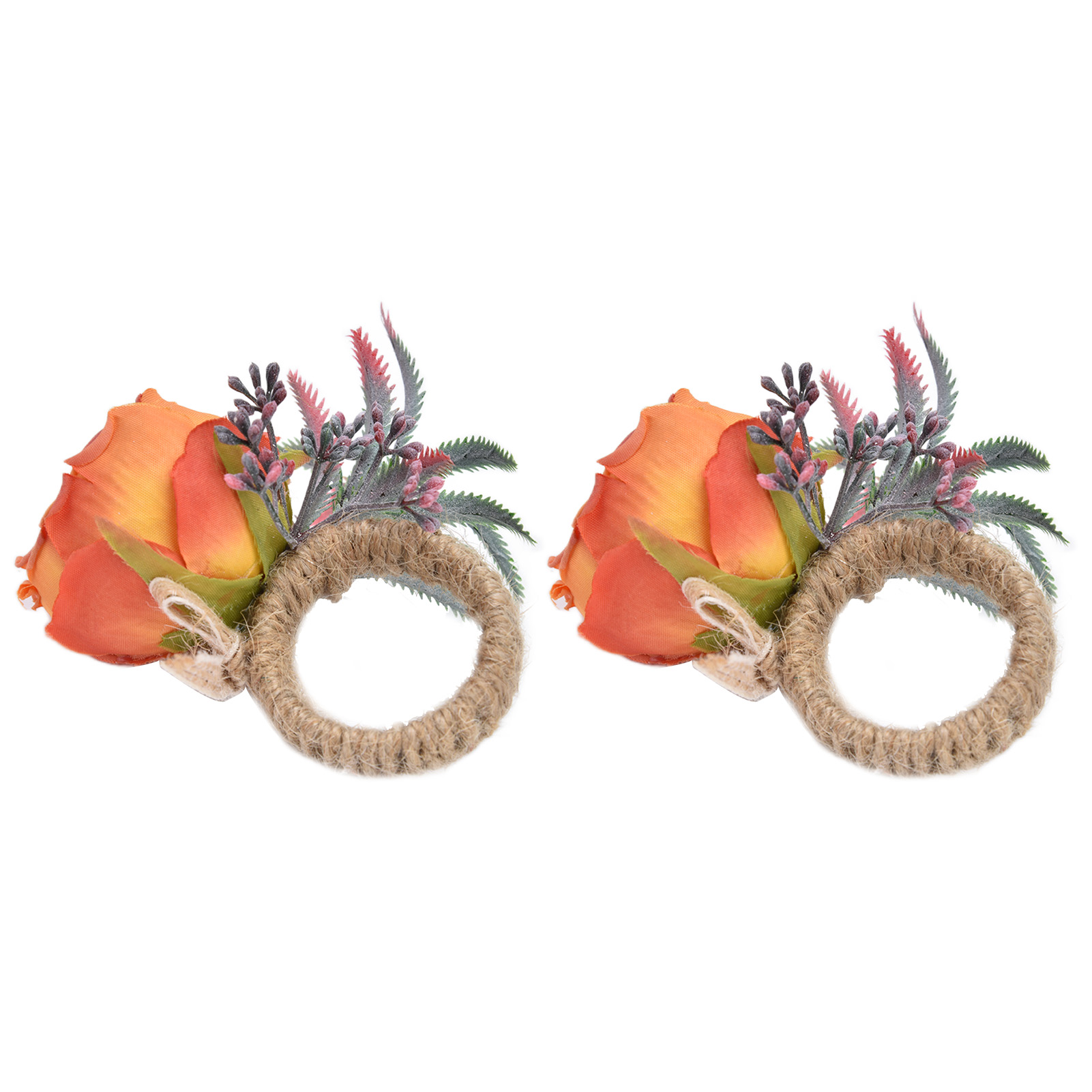 Kreatives 2-teiliges Serviettenring-set Im Western-stil, Künstliche Blumendekoration Für Hotels, Natürliches Ambiente, Serviettenring (cjk-6626) Orange
