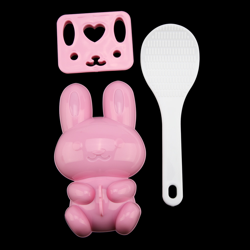 3-teiliges Set Lebensmittelechter Pp-formen Mit Cartoon-hasenmotiv Für Sushi-reis, Diy-bastelarbeiten Und Onigiri (rosa)