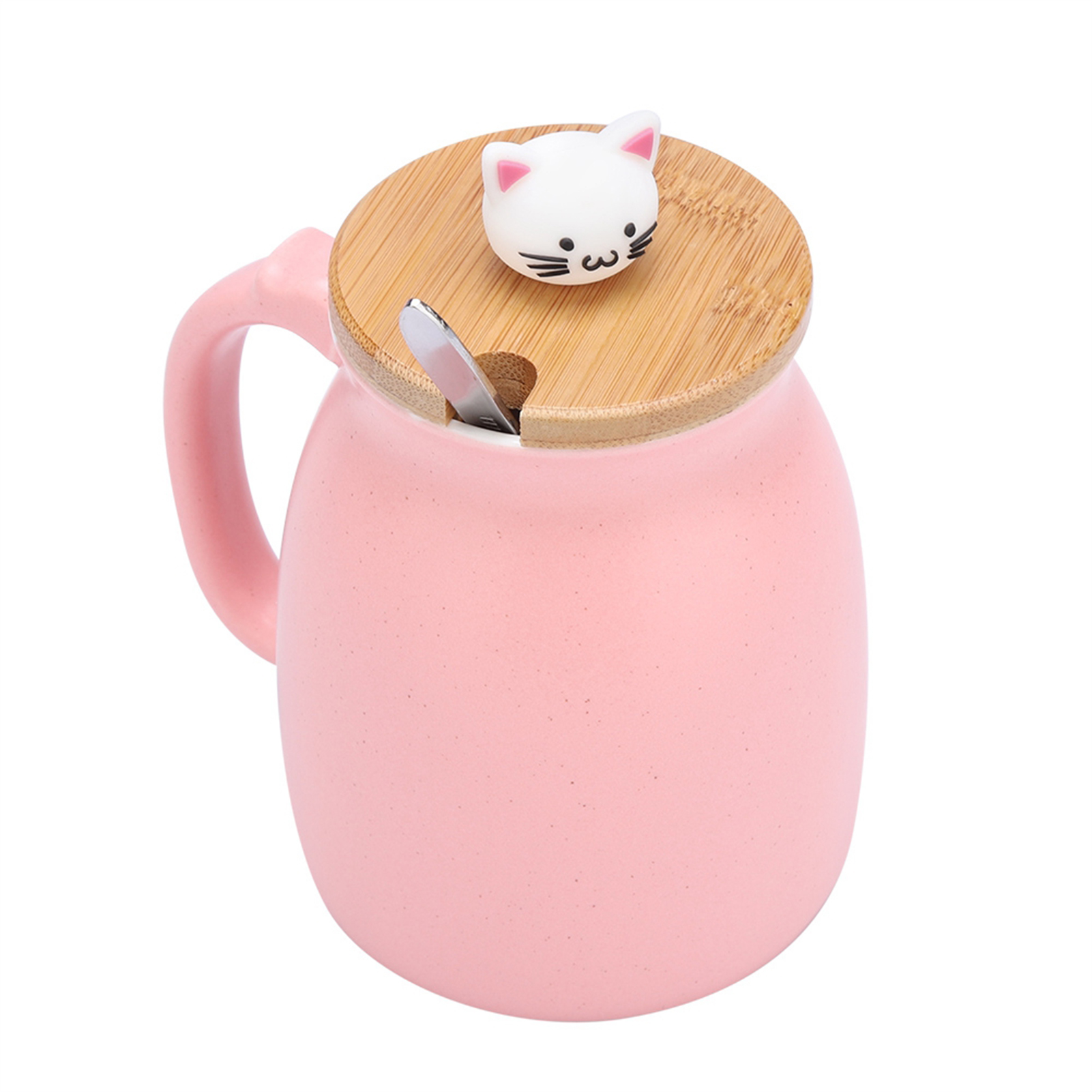 Stück Niedliche Keramiktasse Mit Katzenmotiv, Löffel Und Deckel, Kaffee-, Wasser- Und Milchbecher, Geschenkidee (rosa)