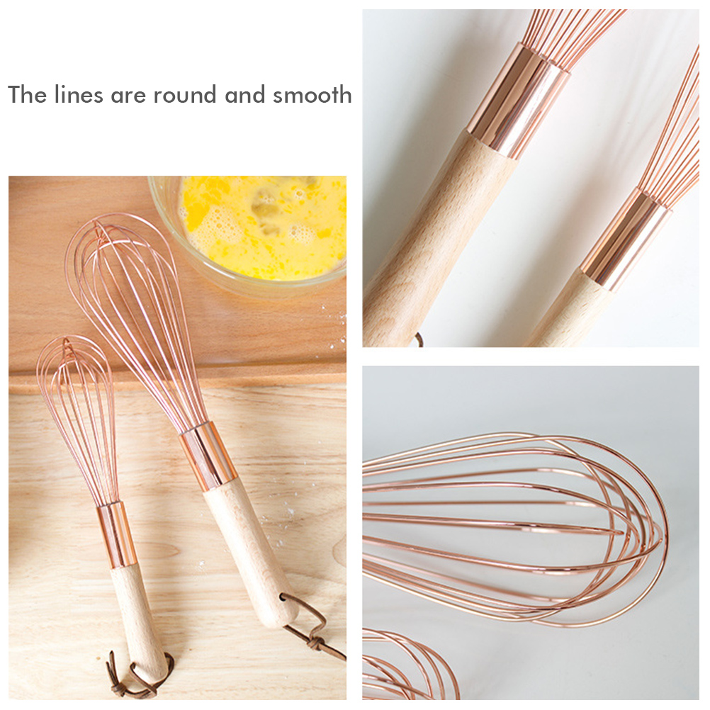 Schneebesen Aus Edelstahl Mit Holzgriff, Roségoldener Eierquirl, Robustes Küchenutensil, Sahnebesen, Backutensil