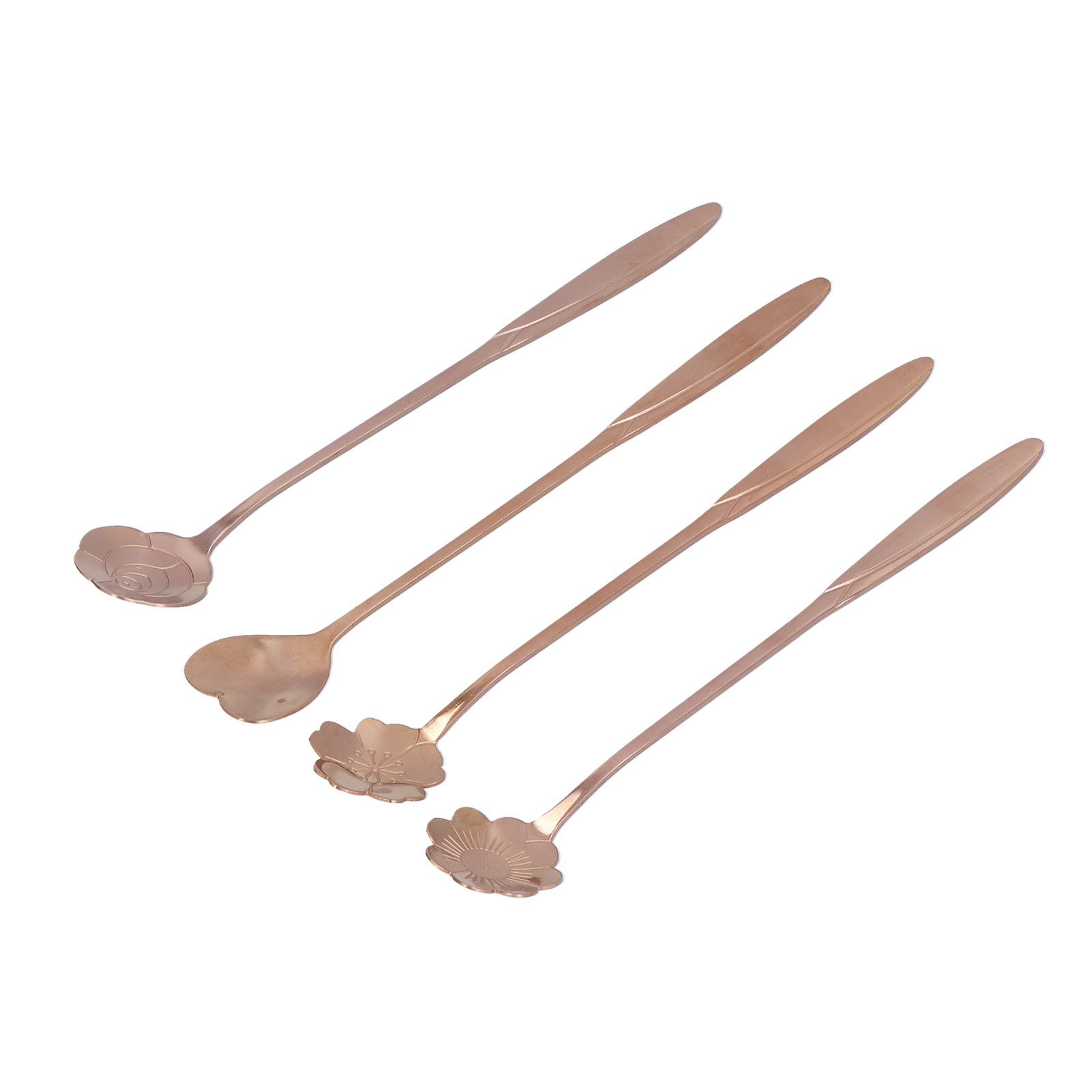 4-teiliges Set Aus Edelstahl-blumenlöffeln, Langen Eiscreme- Und Rührlöffeln, Goldenen Kirschblütenlöffeln, Herzförmigen Löffeln Und Teelöffeln (in Einer Lederbox) In Roségold
