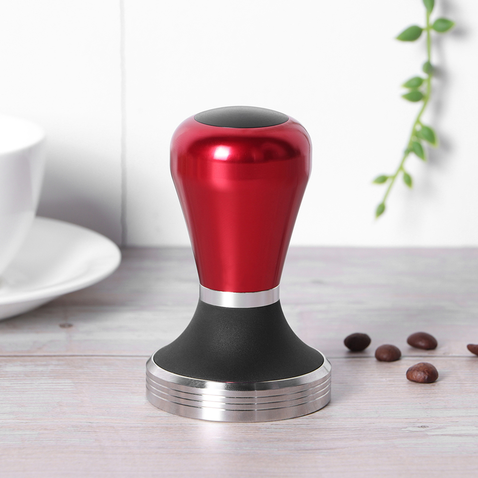 58 Mm Höhenverstellbarer Kaffeepulverstampfer Aus Edelstahl Mit Griff Für Kaffeemaschinen, Rot