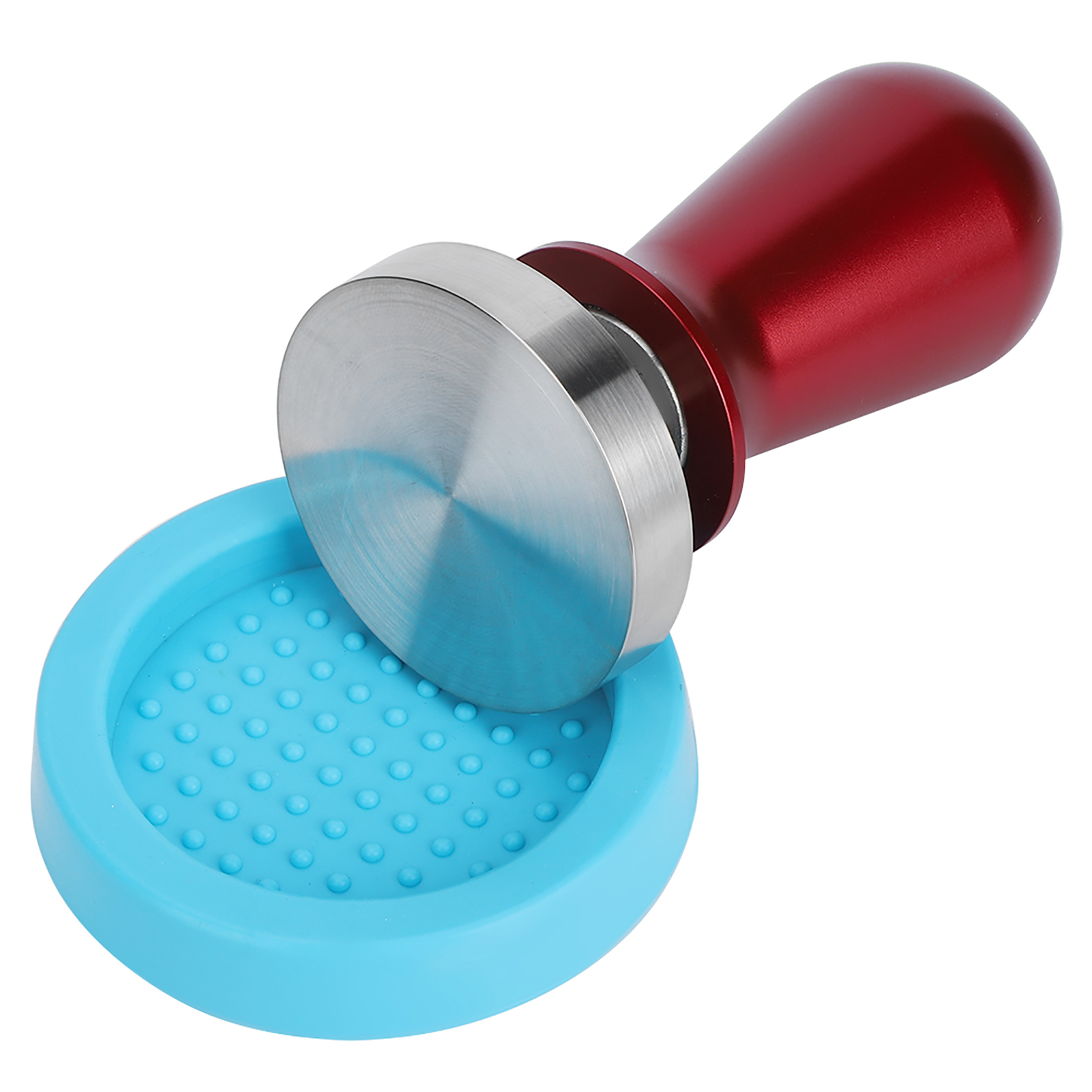 57,5 Mm Edelstahl-kaffeestampfer Mit Flacher, Elastischer Basis, Kaffeebohnenpresse, Küchenhelfer, Rot