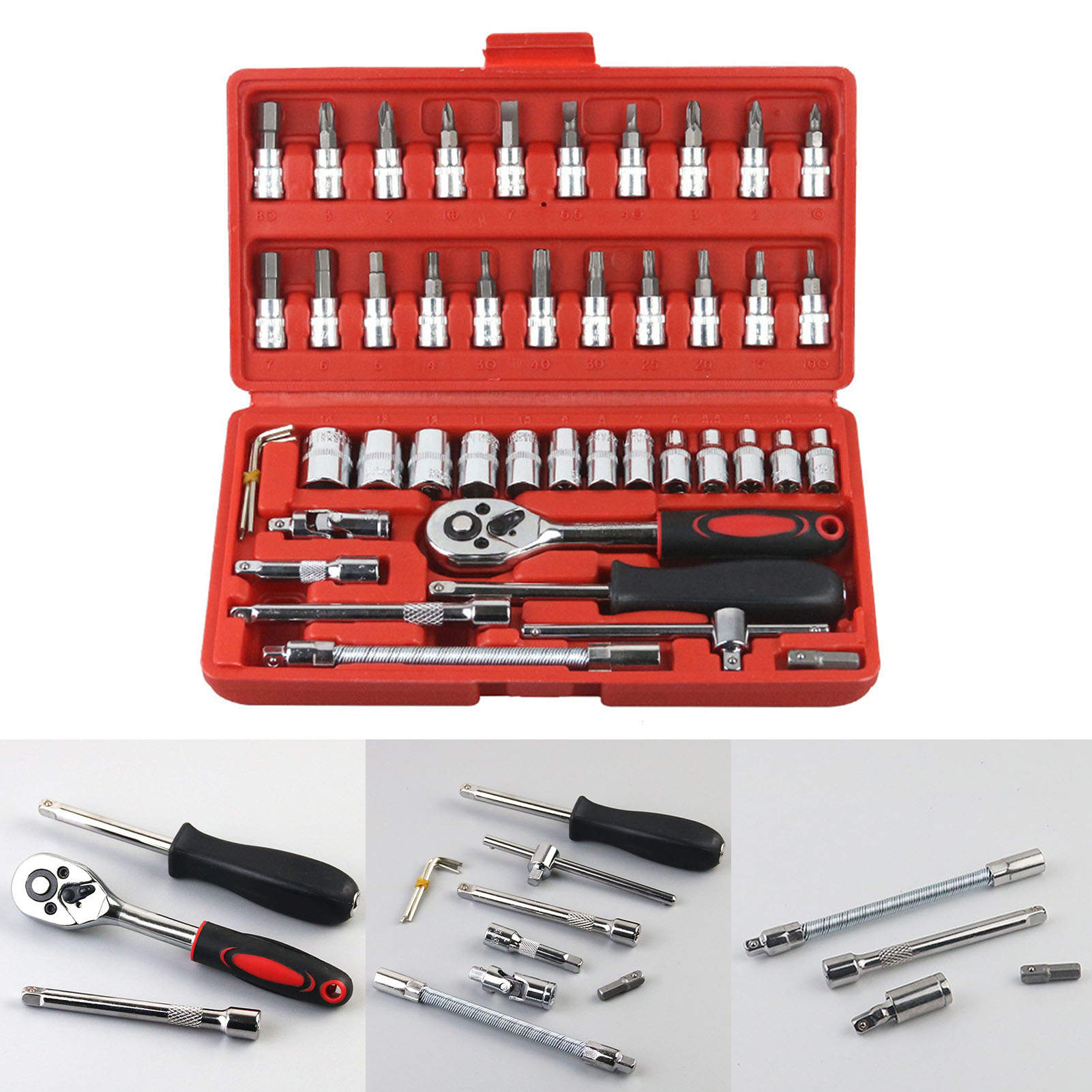 Kit De 46 Tournevis À Cliquet Pour La Réparation De Véhicules, Surface Entièrement Polie, Pour Motos, Vélos Et Vélos Électriques (rouge).