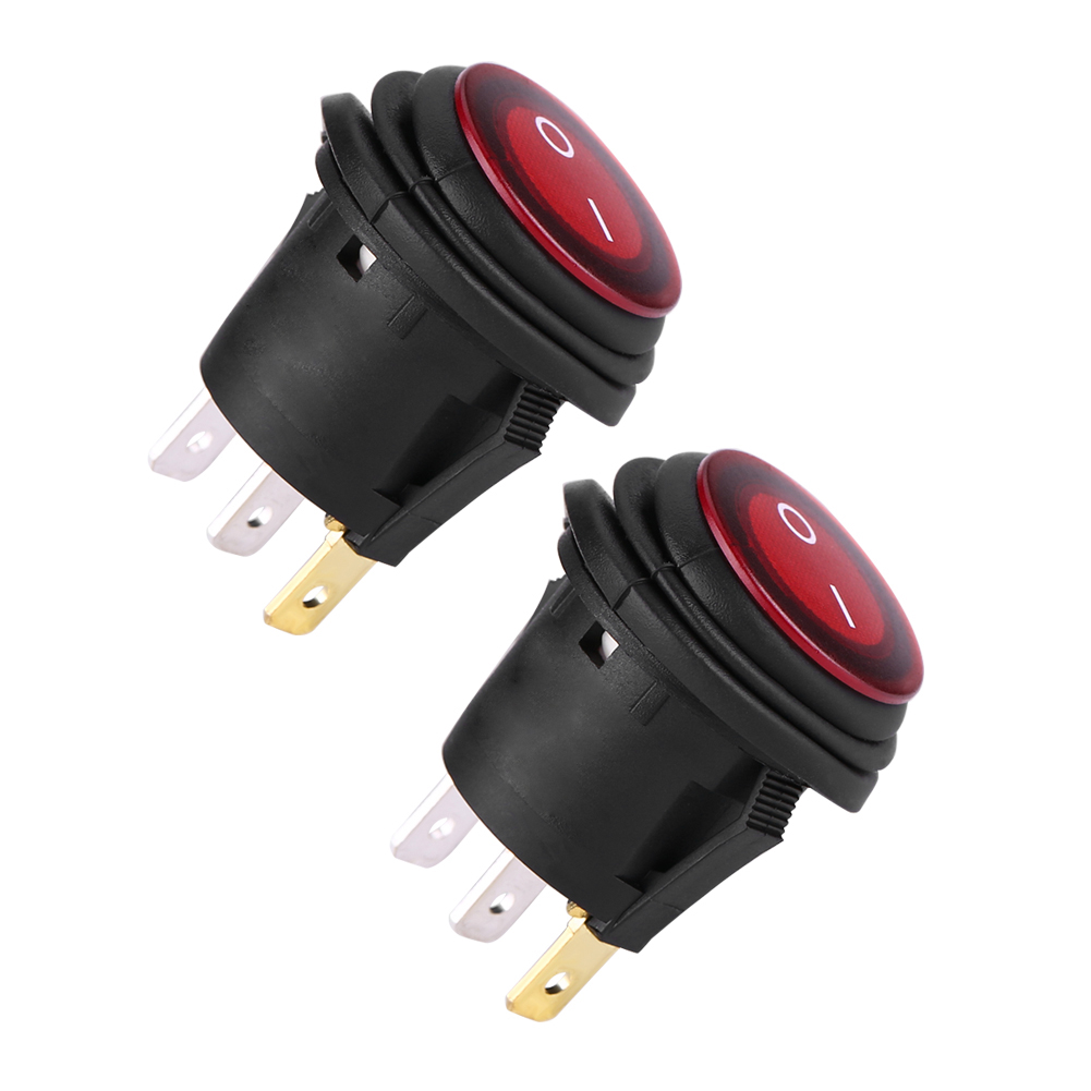 2 Runde Rote Led-wippschalter 12v/24v Universal 20a 3-polig Für Auto, Boot