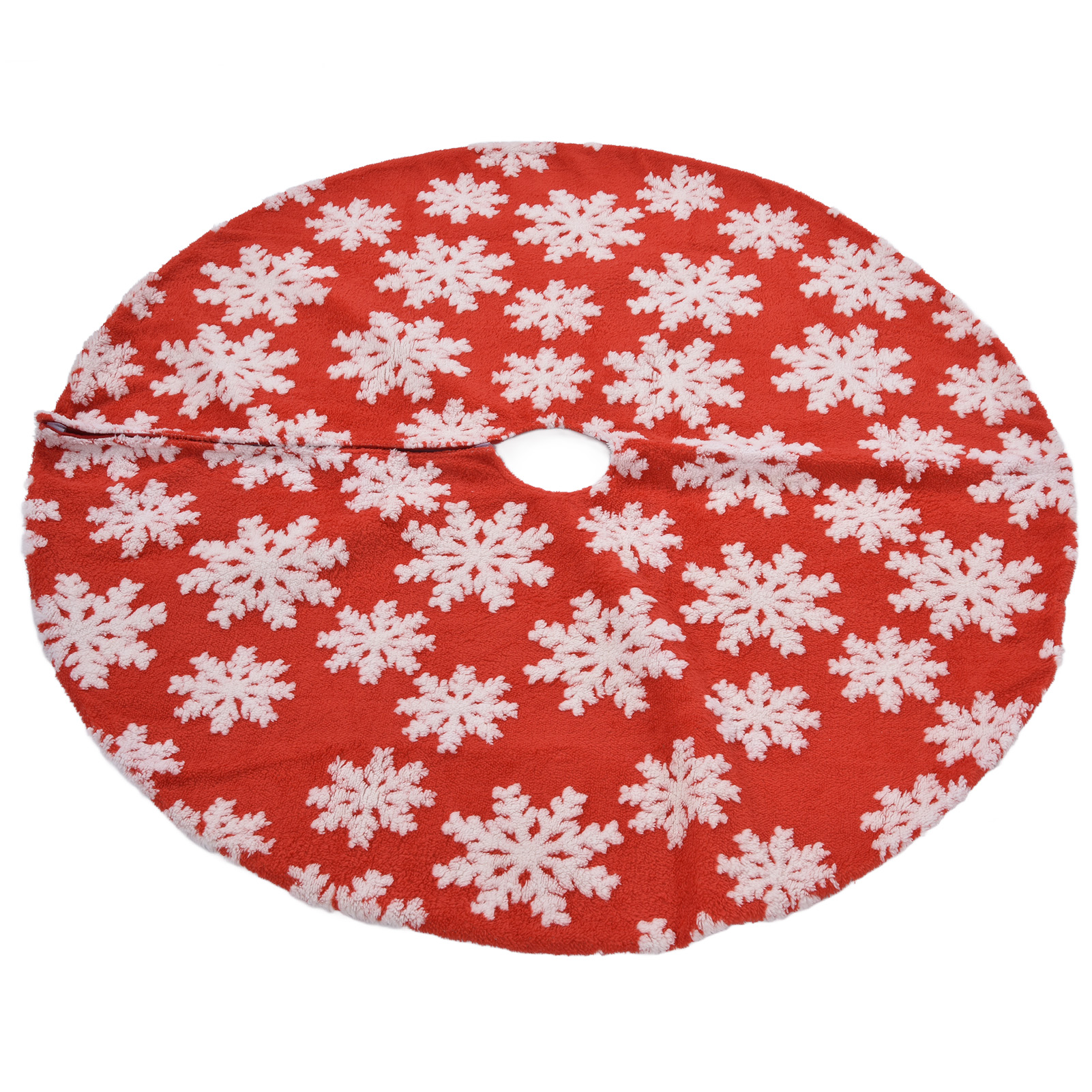 Roter, Schneeflockengemusterter Jacquard-weihnachtsbaumrock Aus Plüsch, 122 Cm, Weihnachtsbaumständer Mit Schneeflockenmuster.
