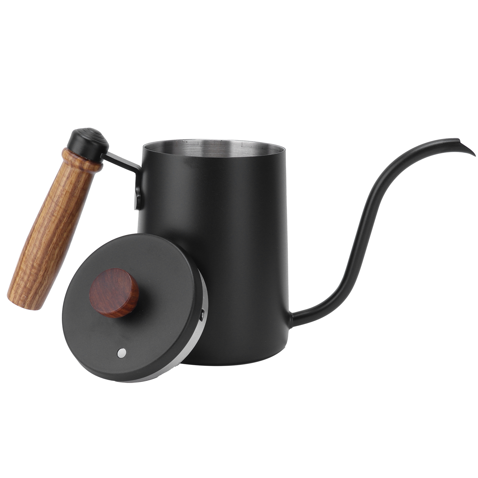 600-ml-kaffeekanne Aus Edelstahl 304 Mit Holzgriff, Schwarz