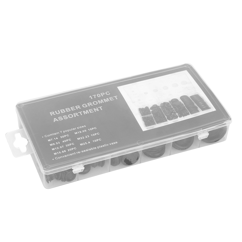 170-teiliges Set Schwarzer, Geschlossener Dichtungsringe Für Elektrische Kabel, Gummitüllen, Inklusive Kunststoffbox