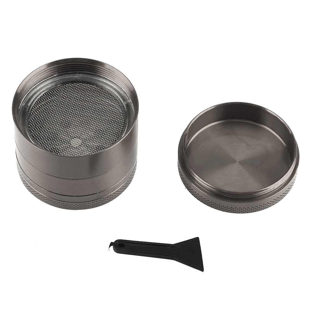 Zinklegierung 4-lagiger Kräutermühle, Gewürzmühle, Unkrautmühle, Grasmühle, Metallzerkleinerer, Handbetriebenes Werkzeug (hellschwarz)